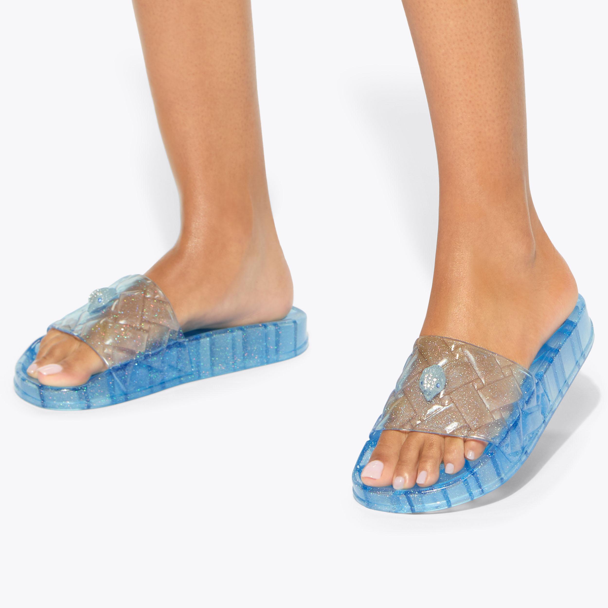 Meena Jelly — Blue Transparent Slide Sandal, worn on foot