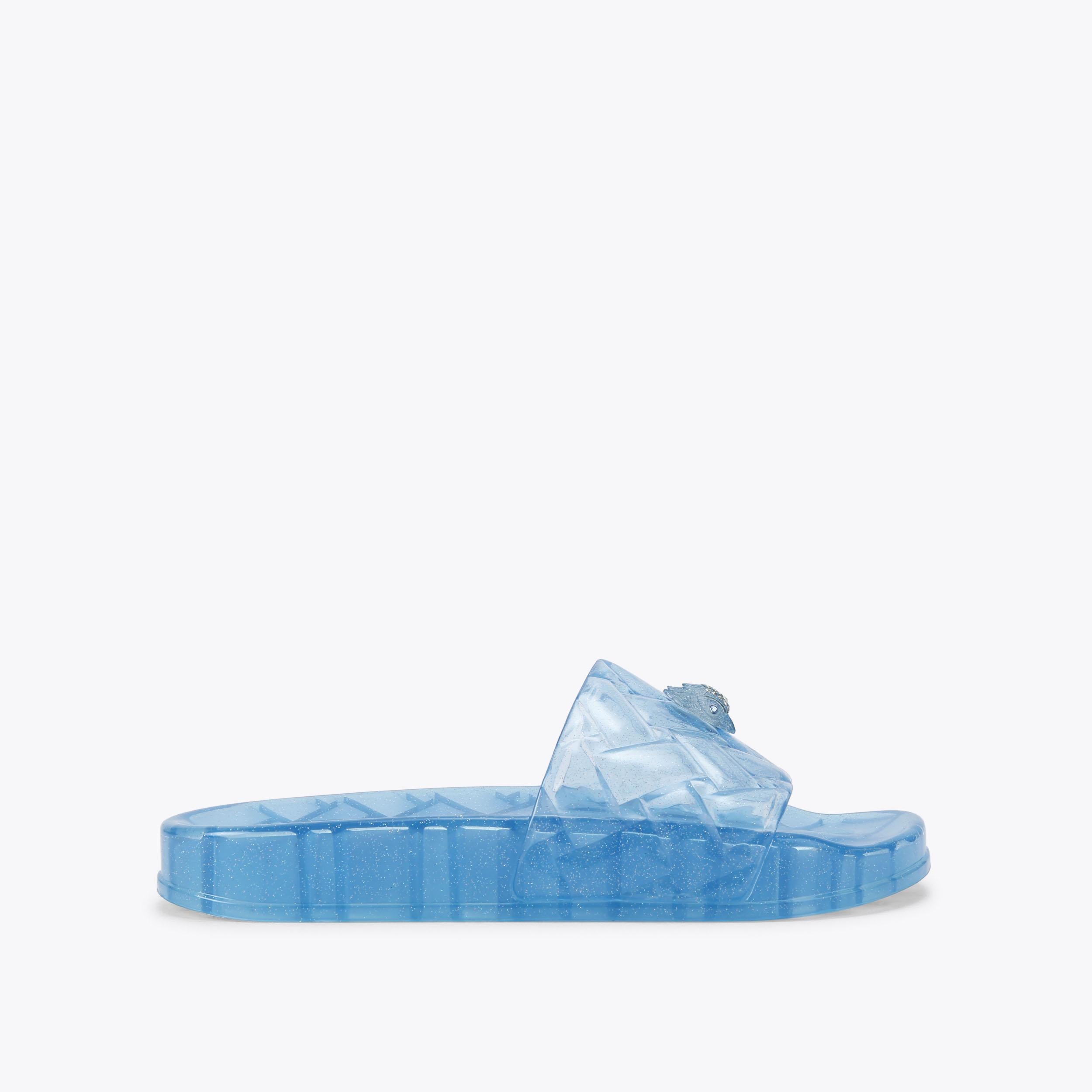 Meena Jelly — Blue Transparent Slide Sandal, side profile