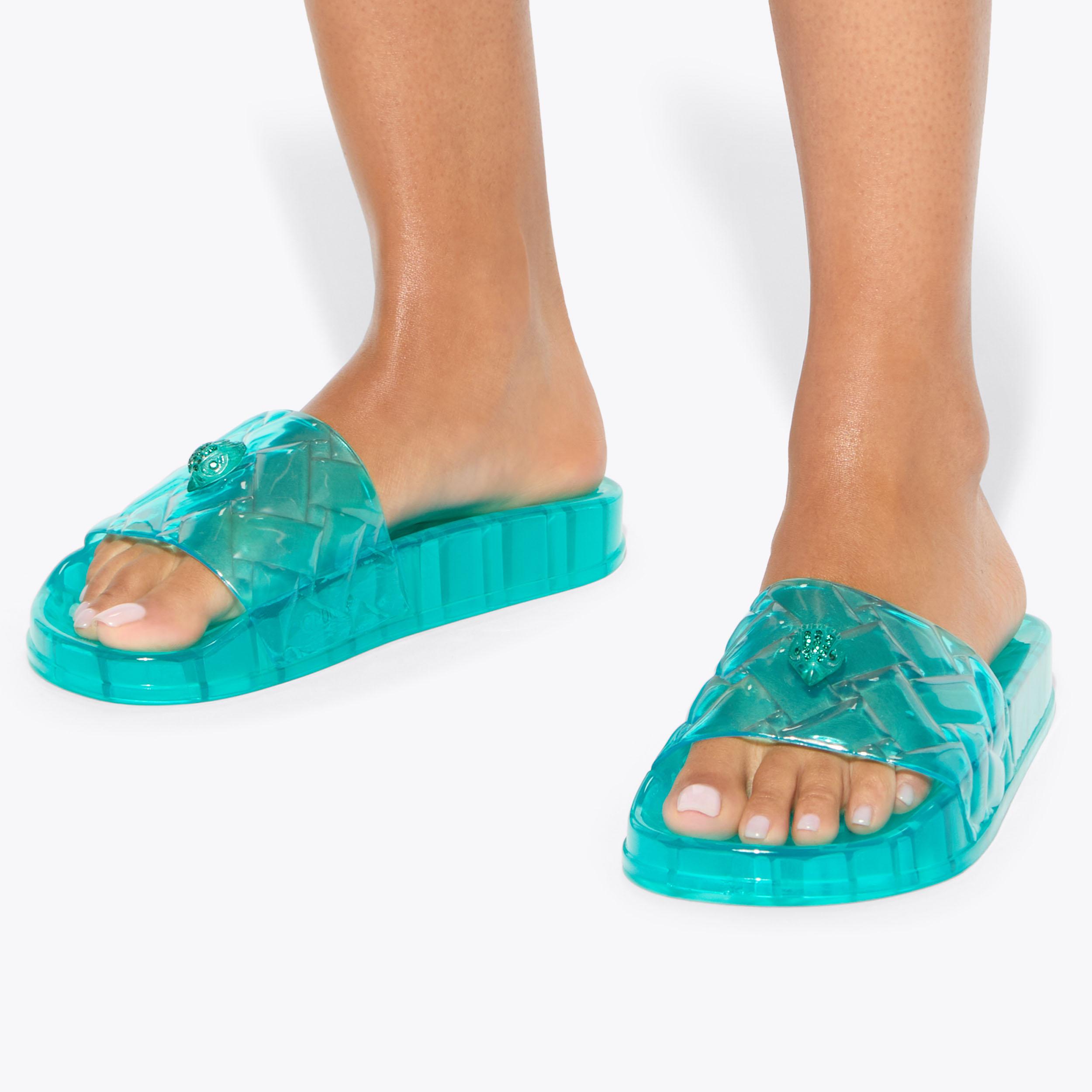 Meena Jelly — Green Transparent Slide Sandal, worn on foot