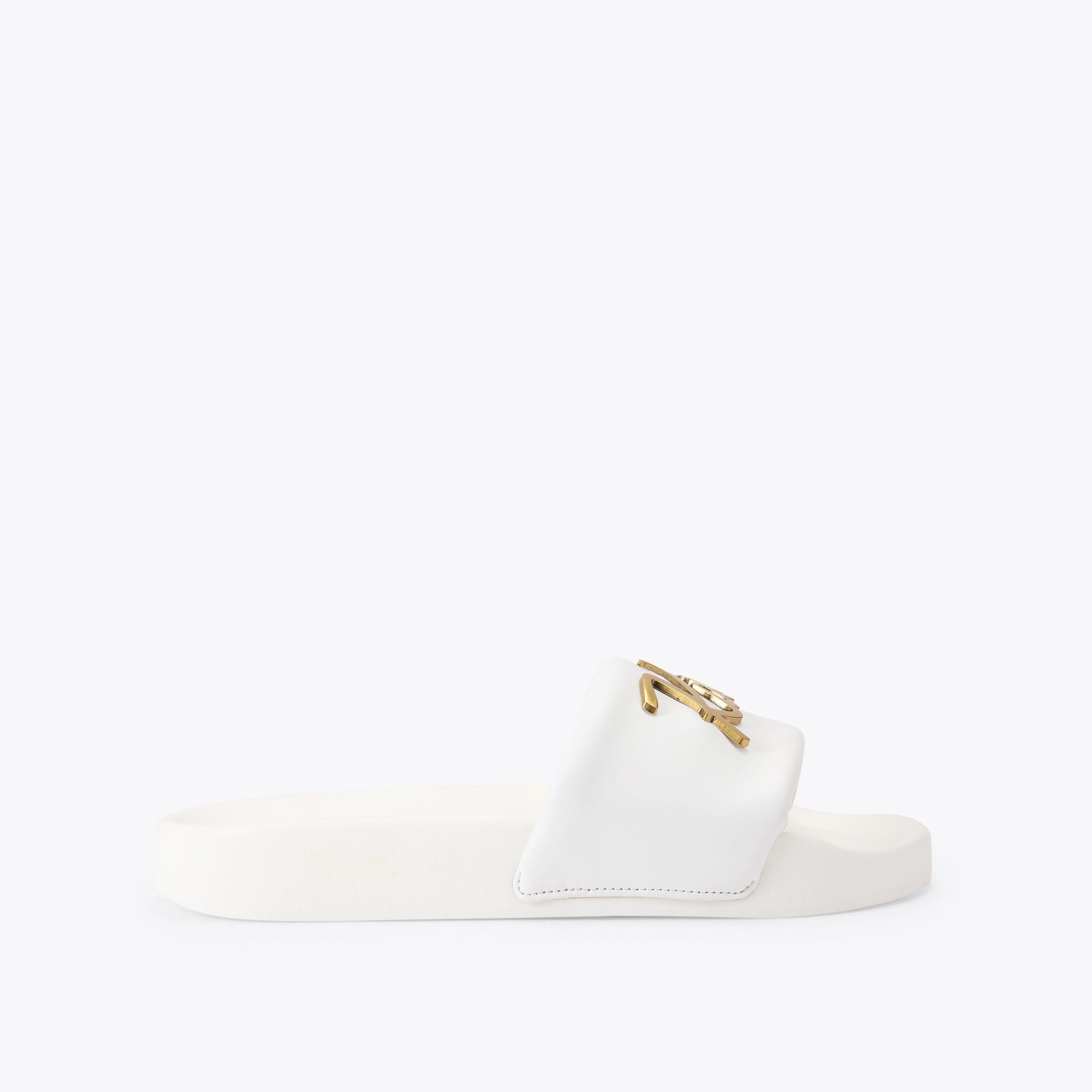 Meena Eagle Kurt — White Slide Sandal, side profile