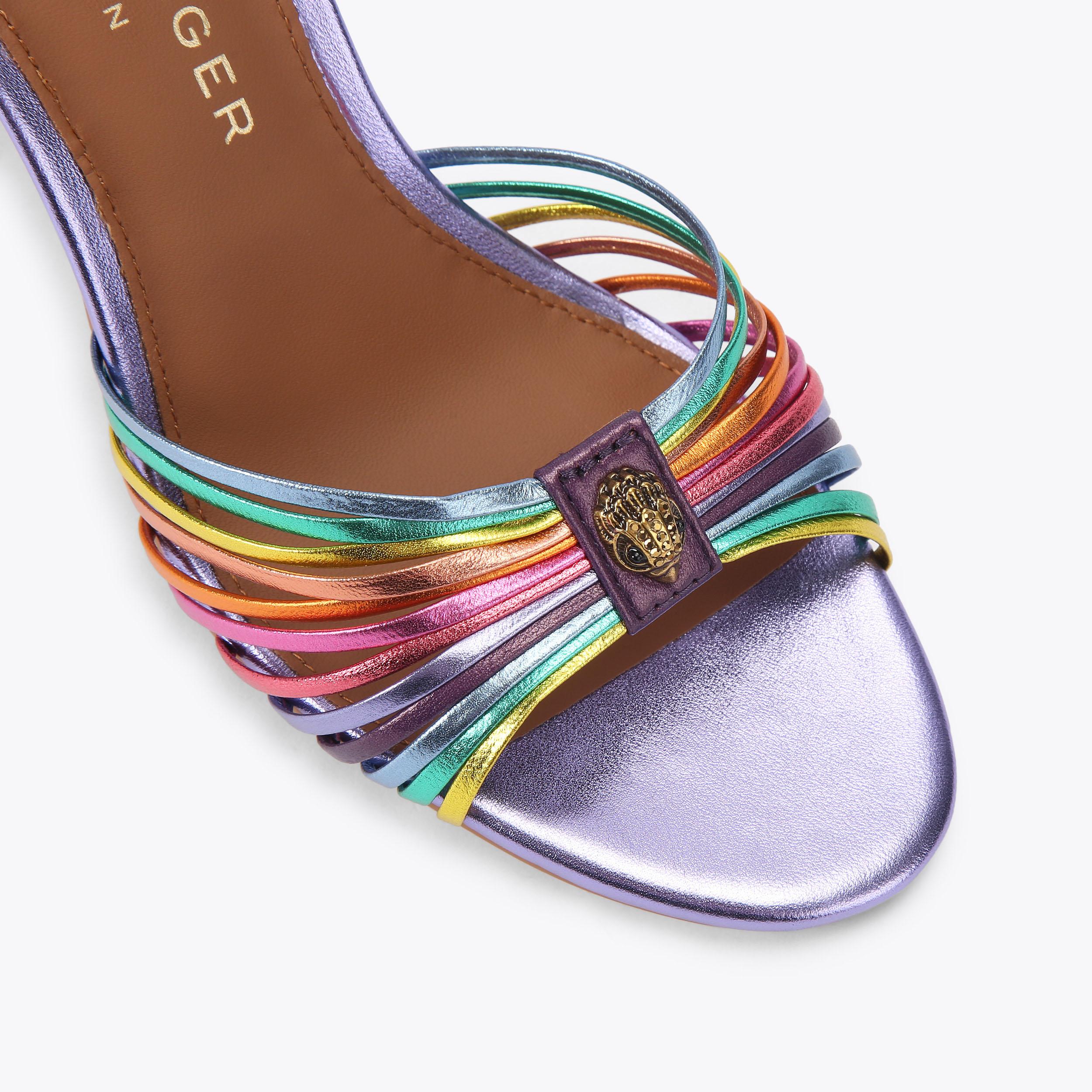 Multi Strap Tie Heel — Multicolour Metallic Leather Sandal, view 5