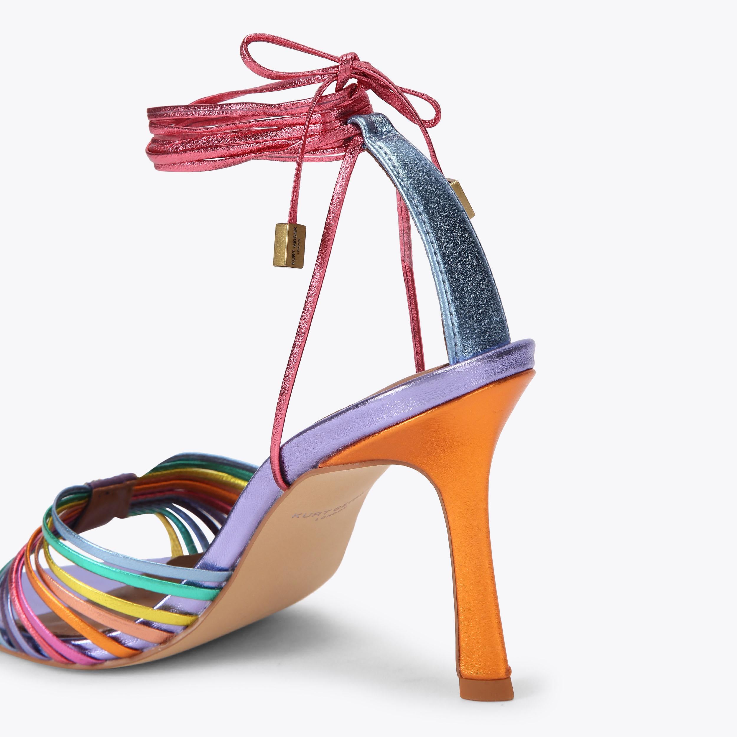 Multi Strap Tie Heel — Multicolour Metallic Leather Sandal, detail