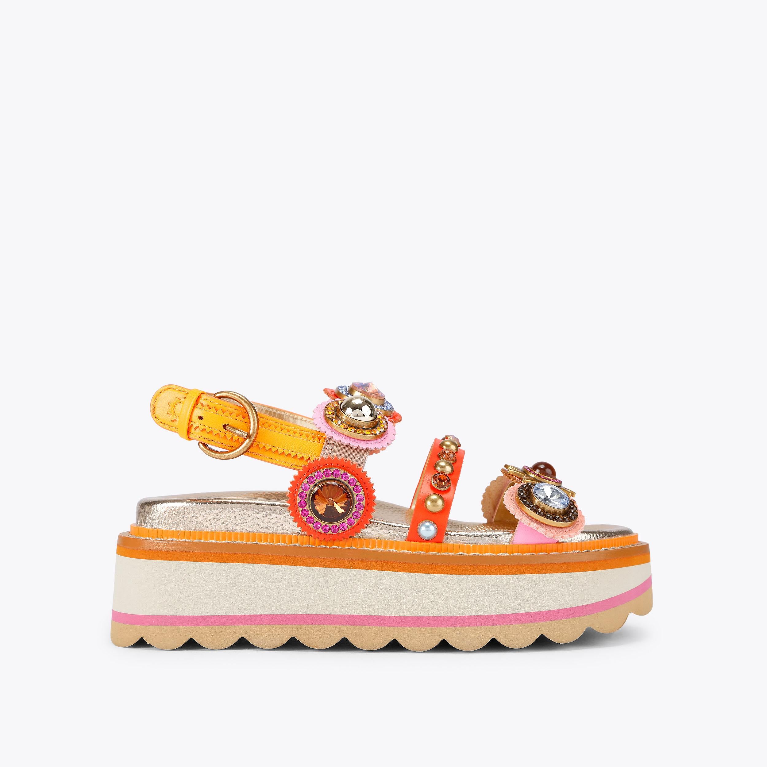 Octavia Sling Platform — Multicolour Crystal Sandal, side profile