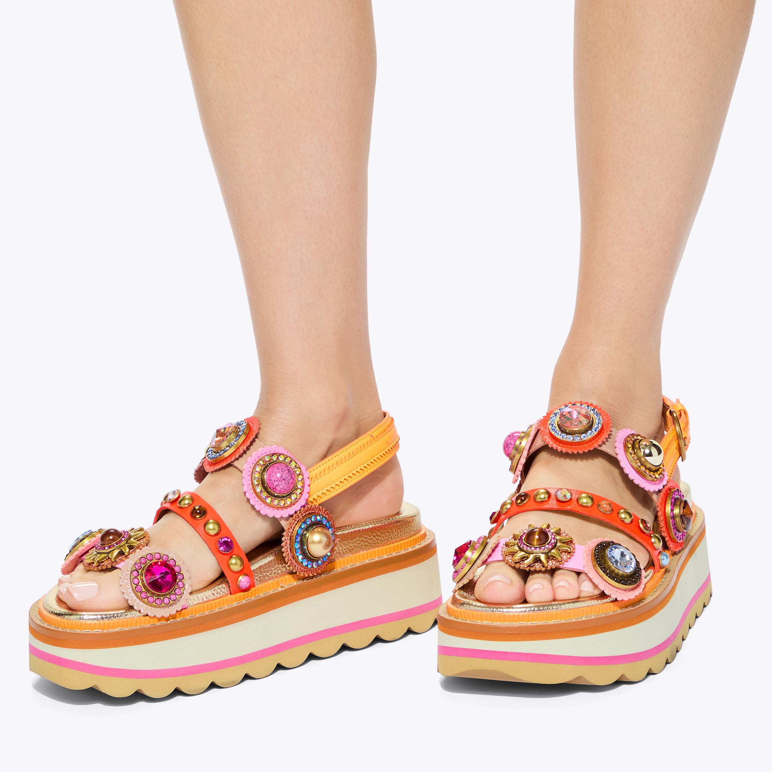 Octavia Sling Platform — Multicolour Crystal Sandal, worn on foot