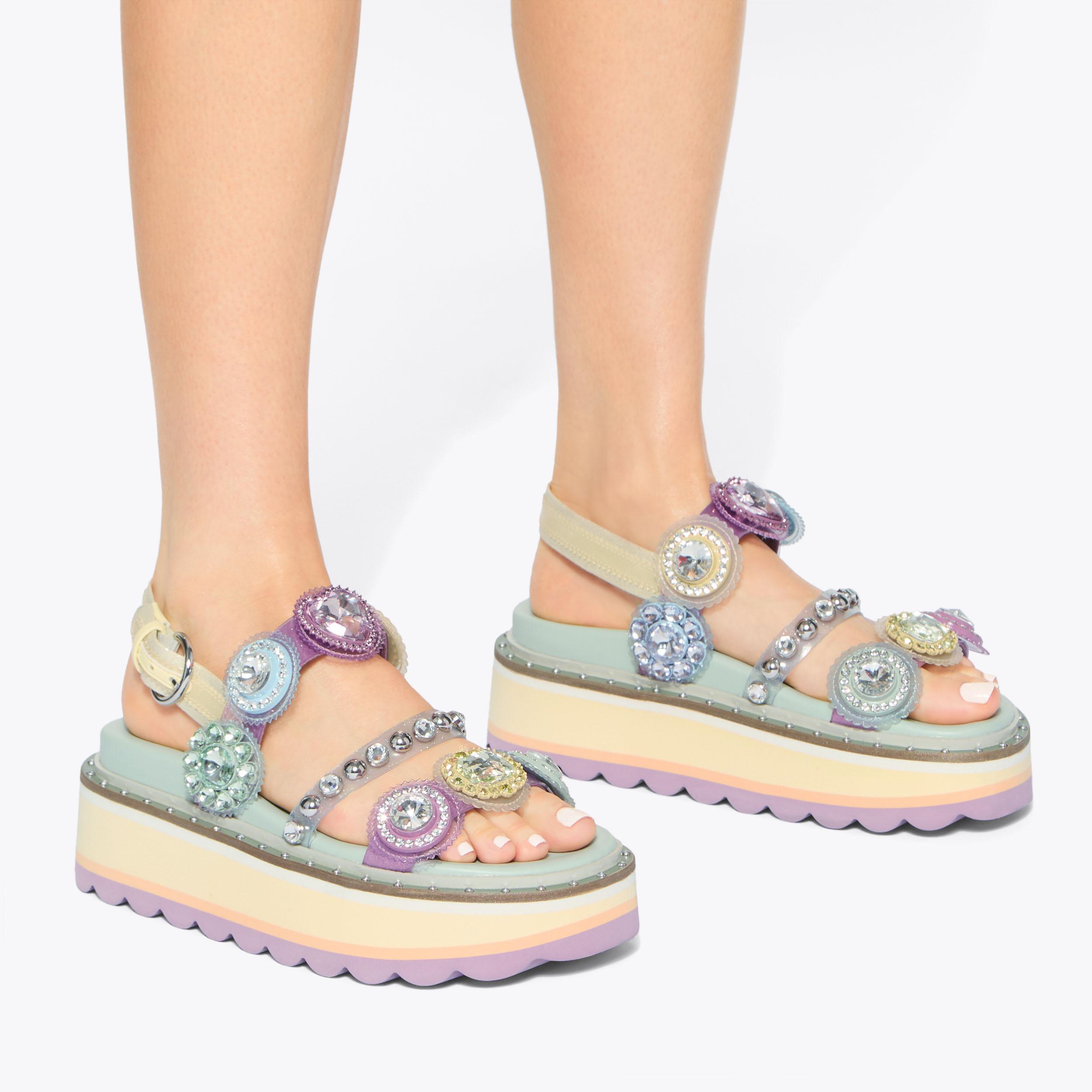 Octavia Sling Platform — Multicolour Crystal Sandal, worn on foot