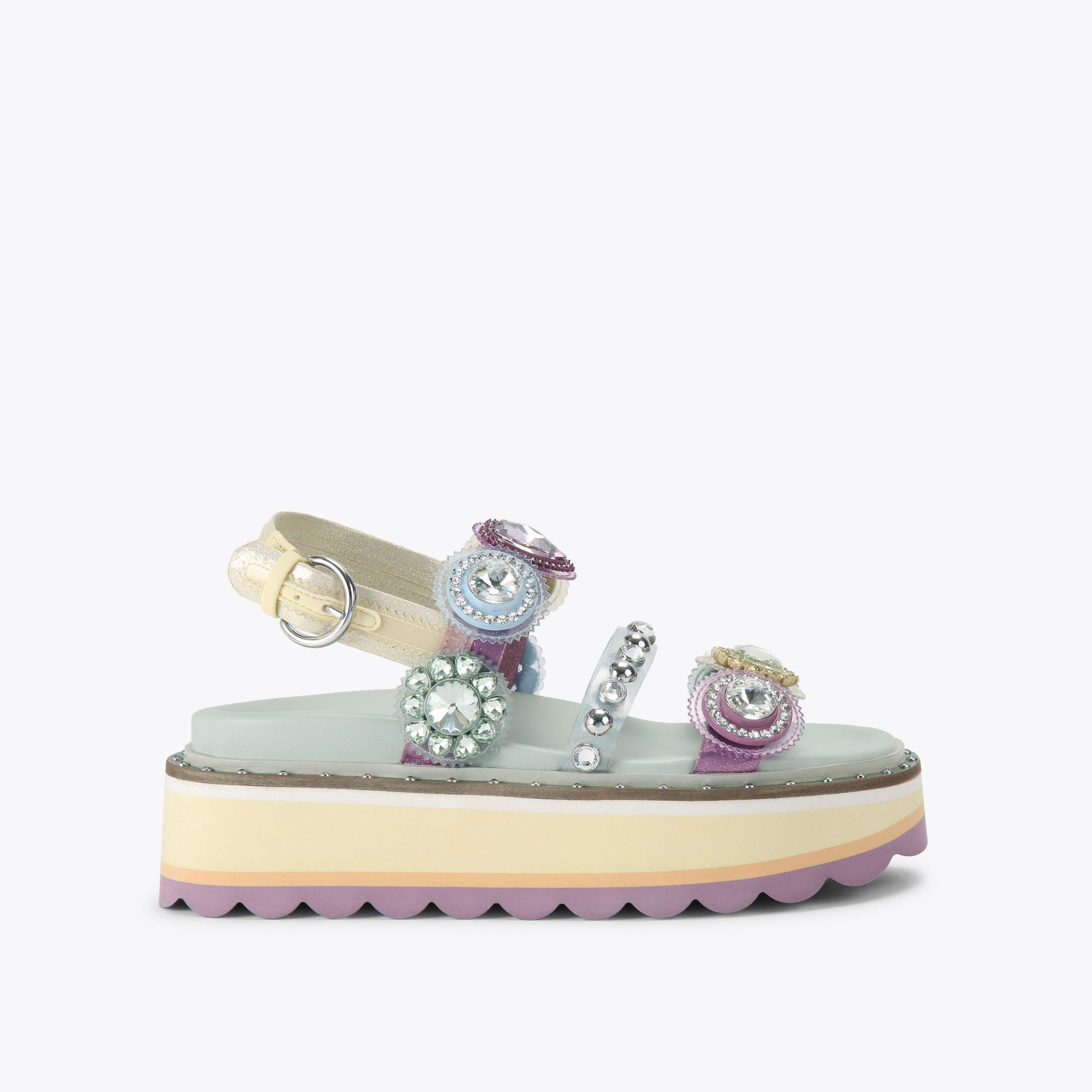 Octavia Sling Platform — Multicolour Crystal Sandal, side profile