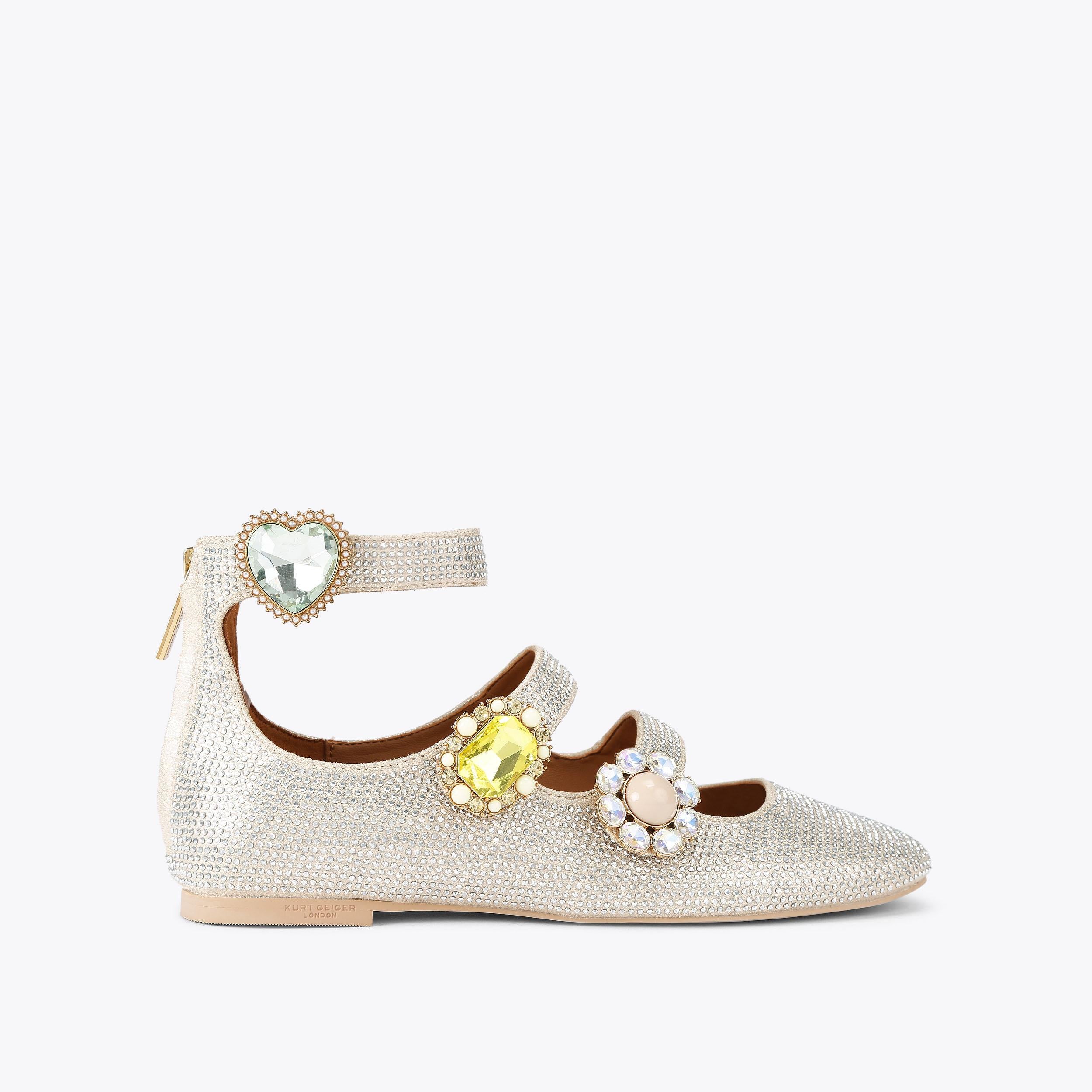 Ornate Gladiator Ballet — Champagne Crystal Flat, side profile