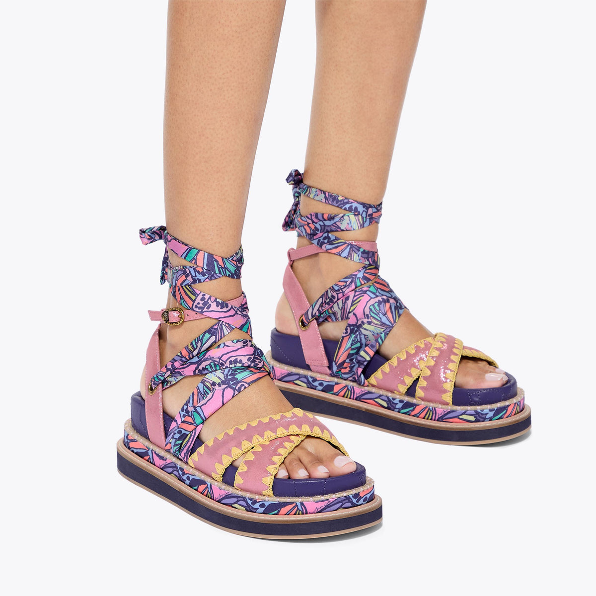 Orson Cross Scarf — Metallic Pink Sandal, worn on foot