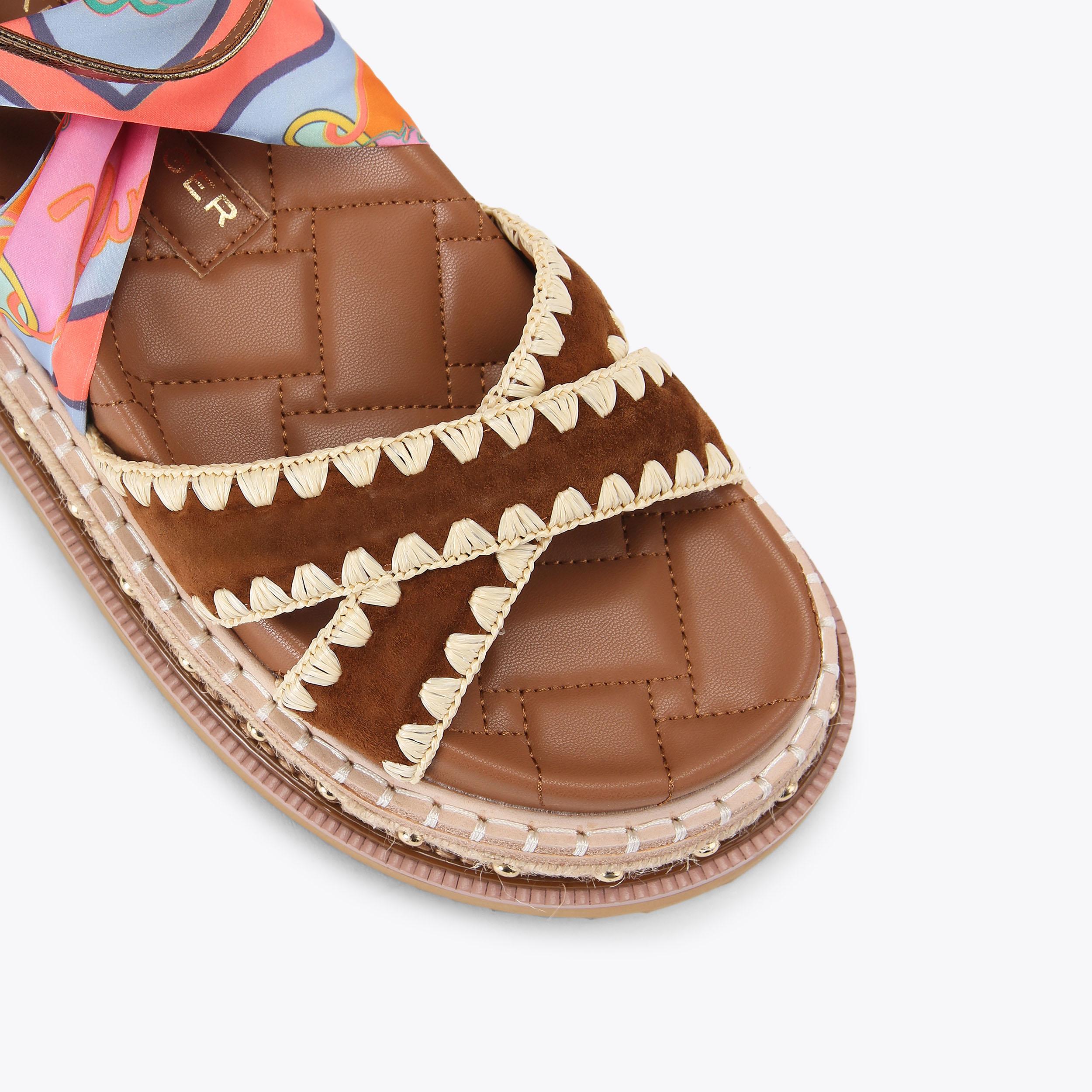 Orson Cross Scarf — Tan Combination Suede Sandal, view 5