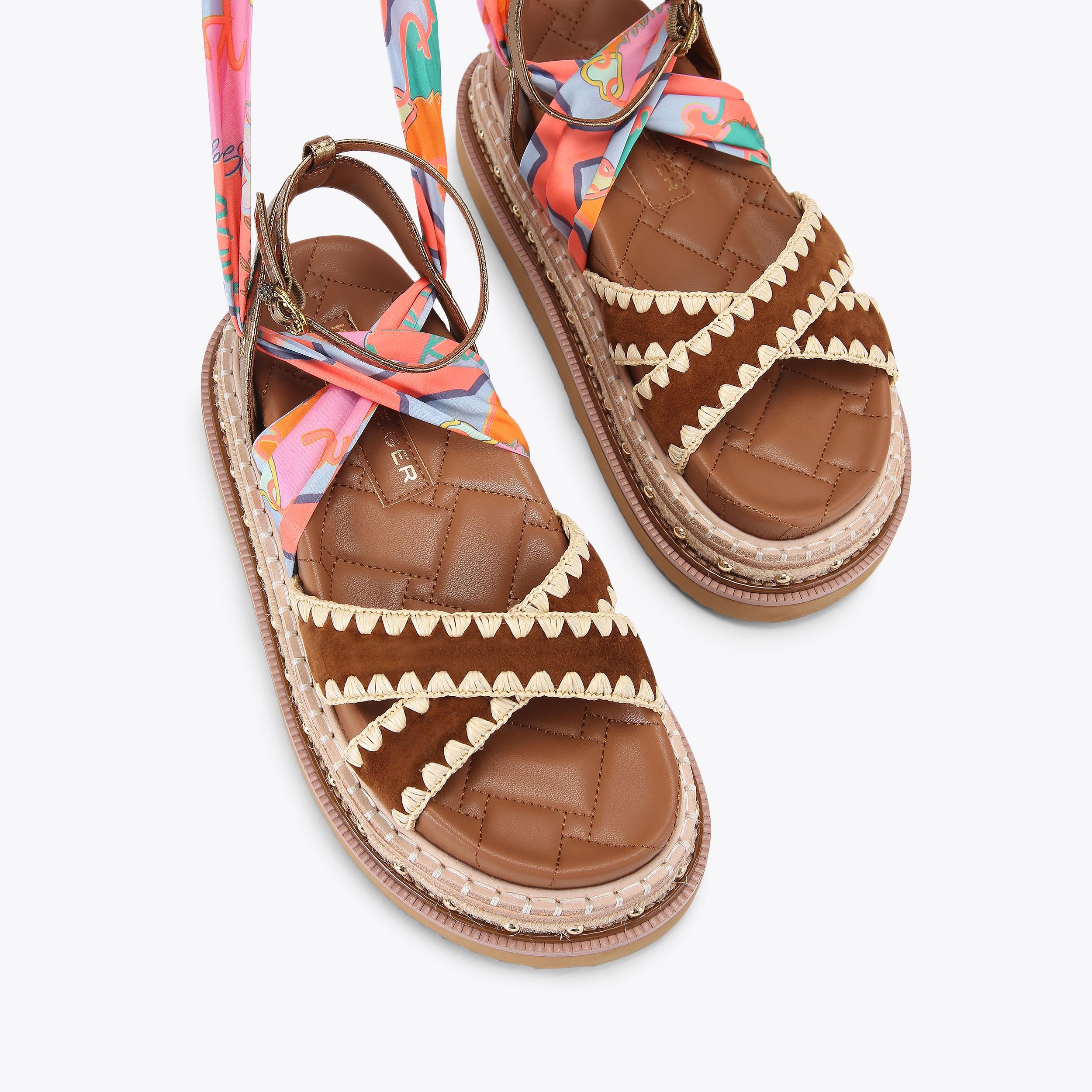 Orson Cross Scarf — Tan Combination Suede Sandal, view 4