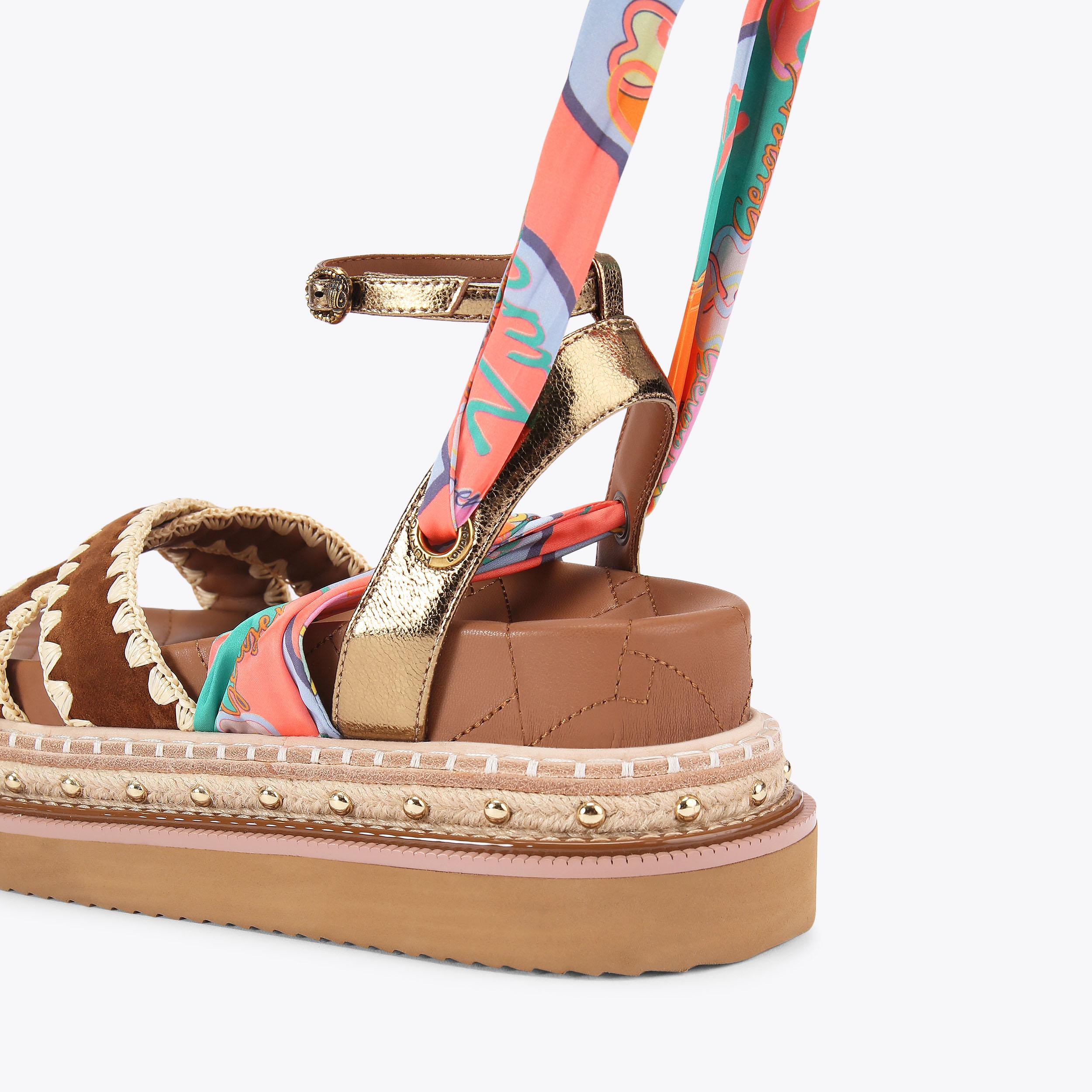 Orson Cross Scarf — Tan Combination Suede Sandal, detail