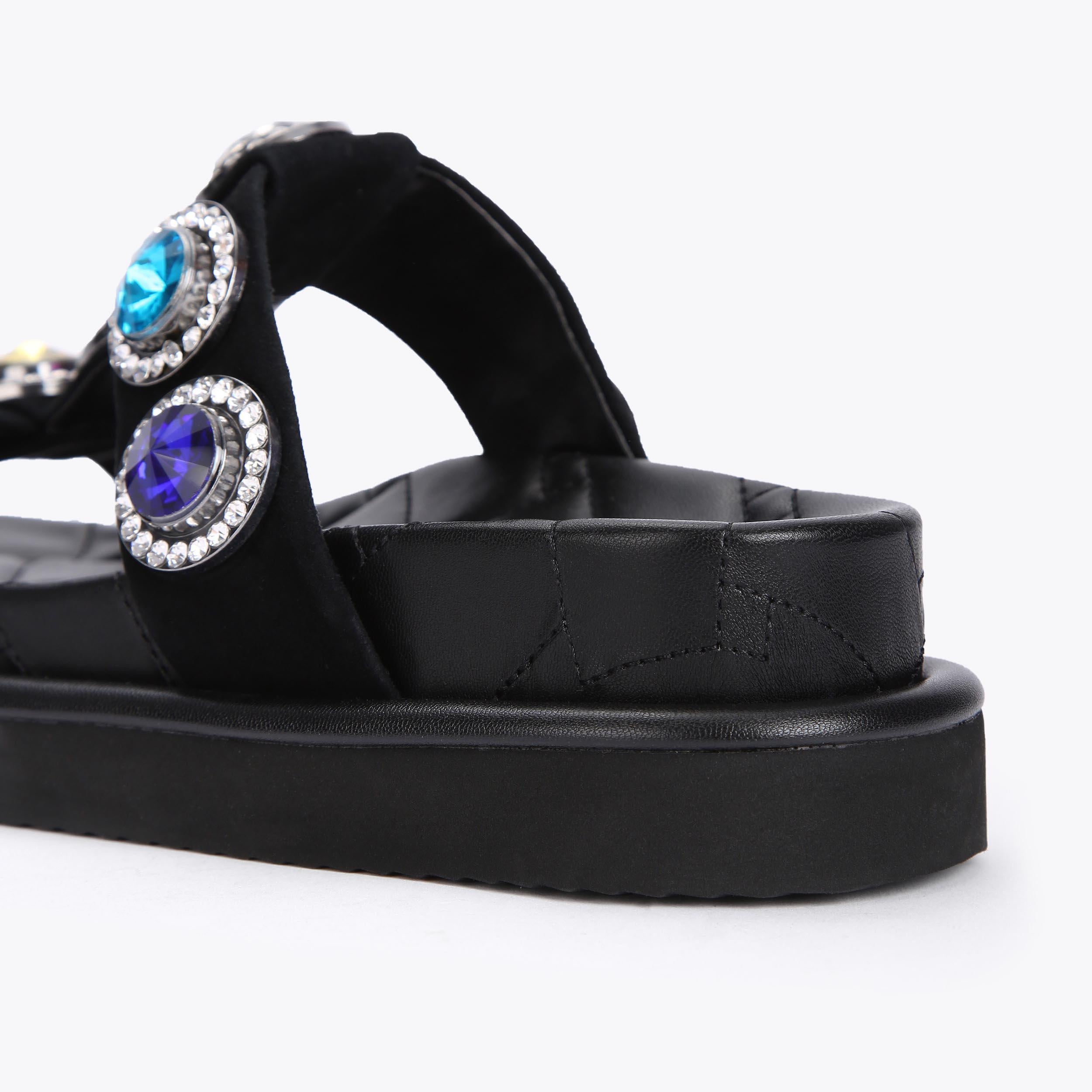 Orson Crystal Sandal — Black Suede Slide, detail