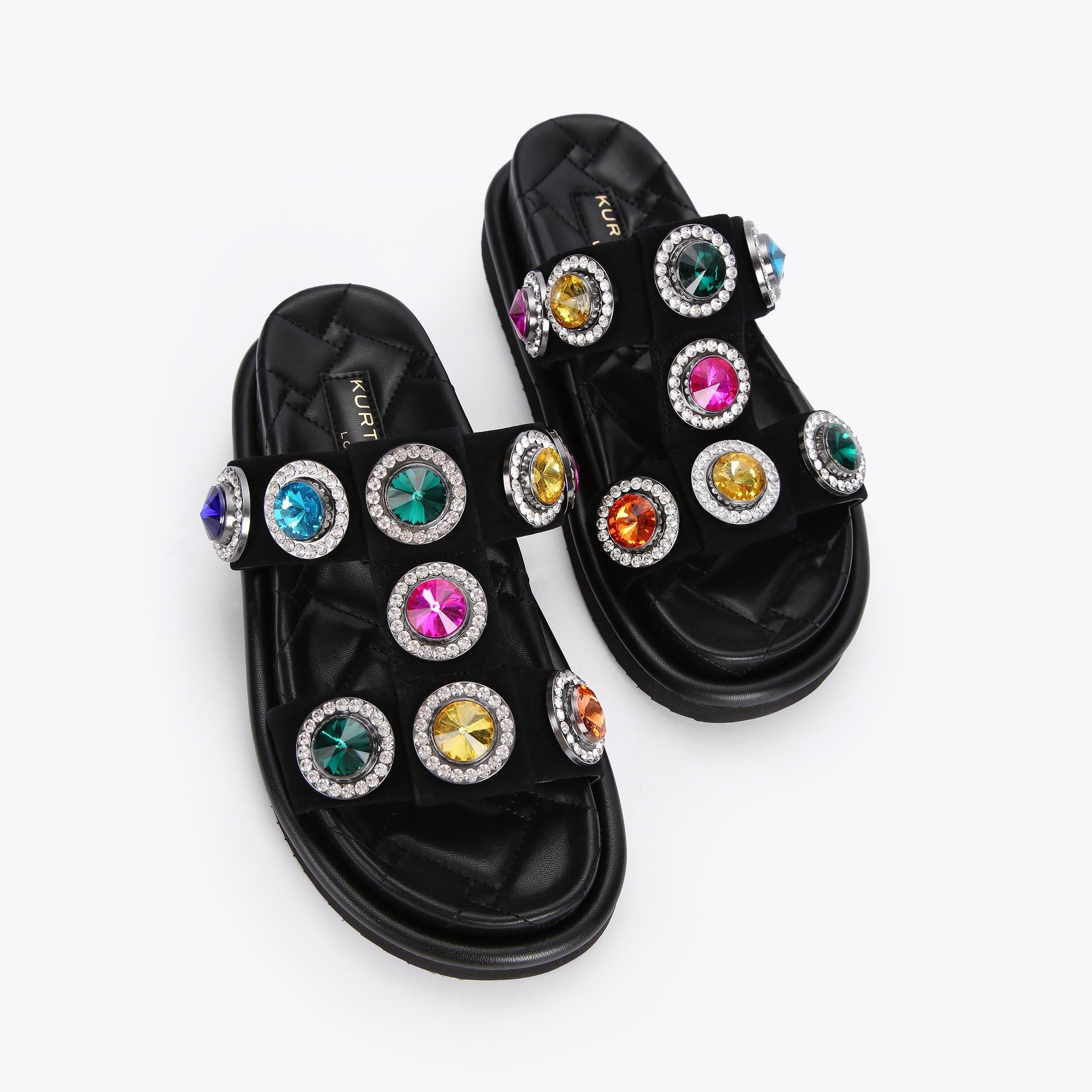 Orson Crystal Sandal — Black Suede Slide, view 1