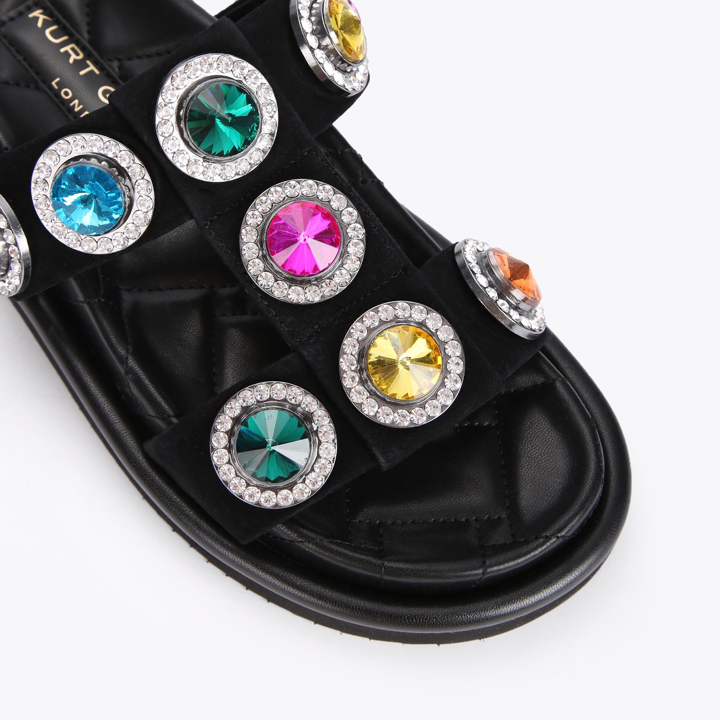 Orson Crystal Sandal — Black Suede Slide, view 5