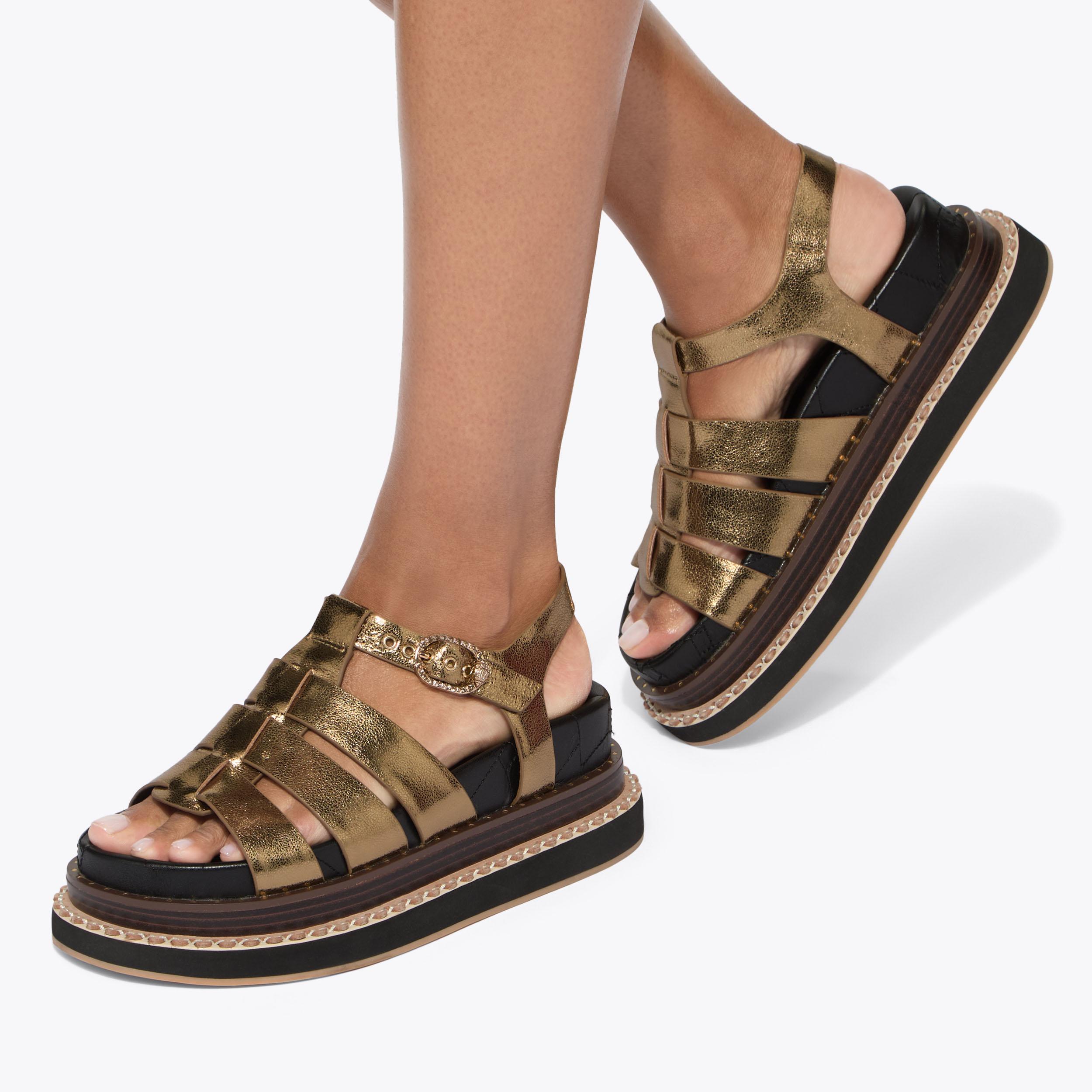 Orson Fisherman — Bronze Leather Sandal, worn on foot
