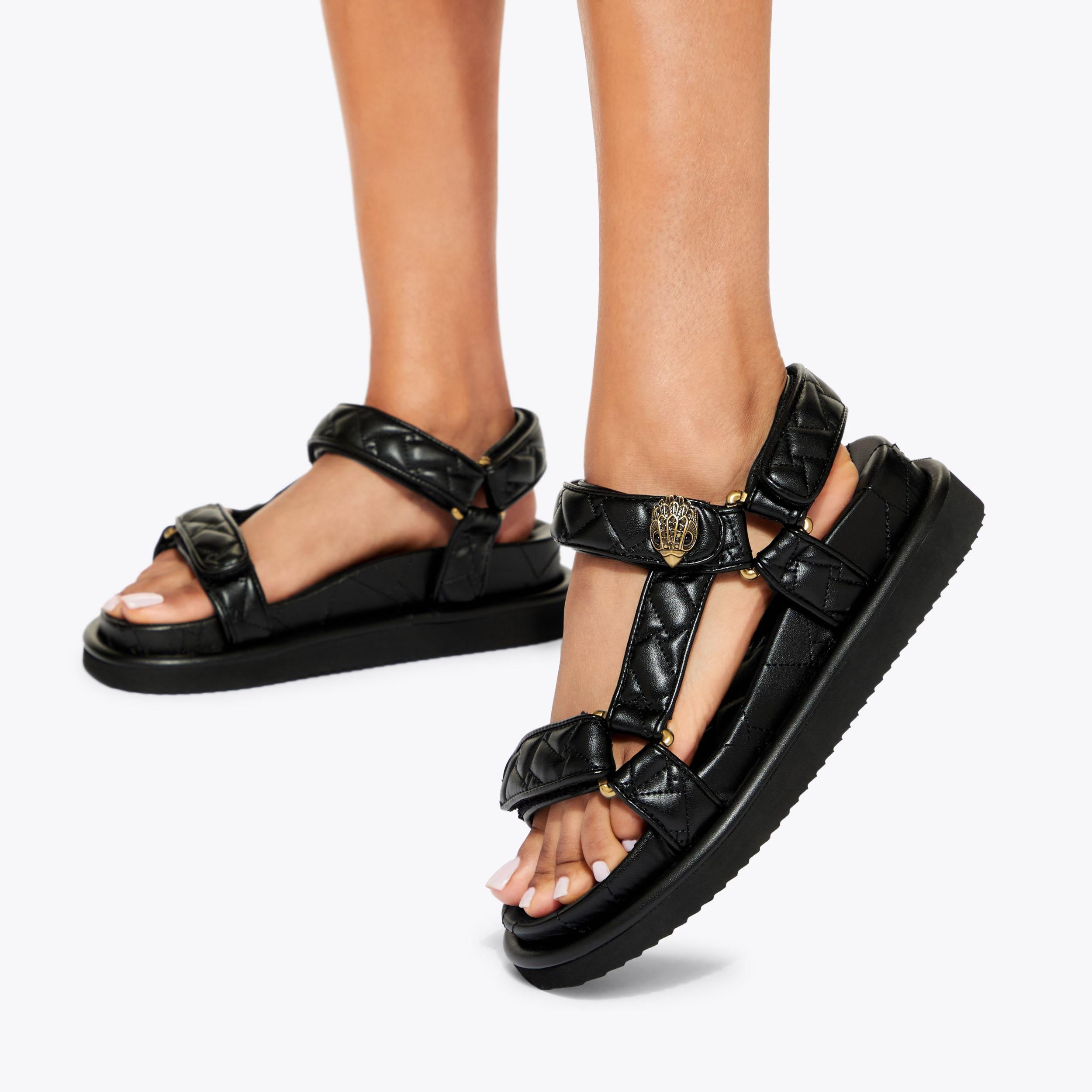 Orson — Black Quilted Velcro Sandal, worn on foot