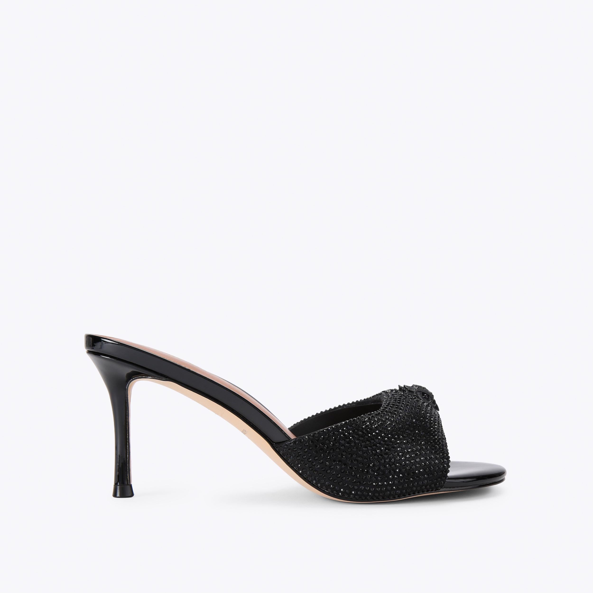 Oxford Drench Mule — Black Crystal Heel, side profile