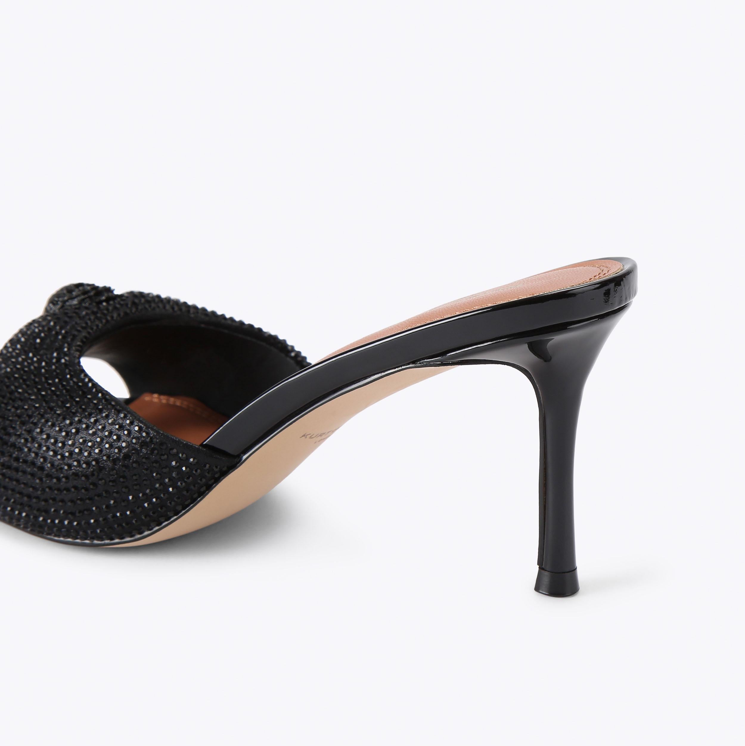 Oxford Drench Mule — Black Crystal Heel, detail