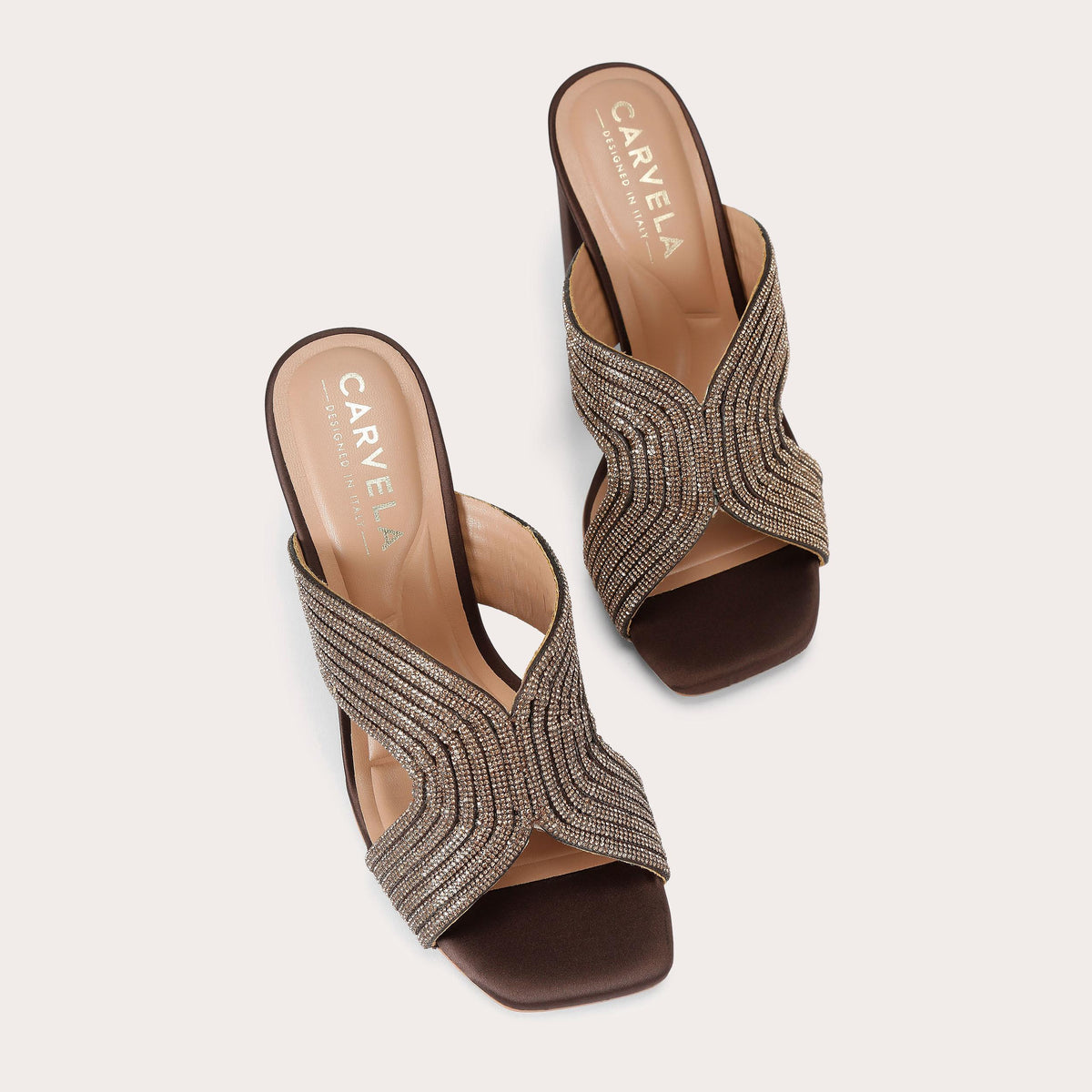 Paparazzi Block Heel — Brown Crystal Sandal, view 4