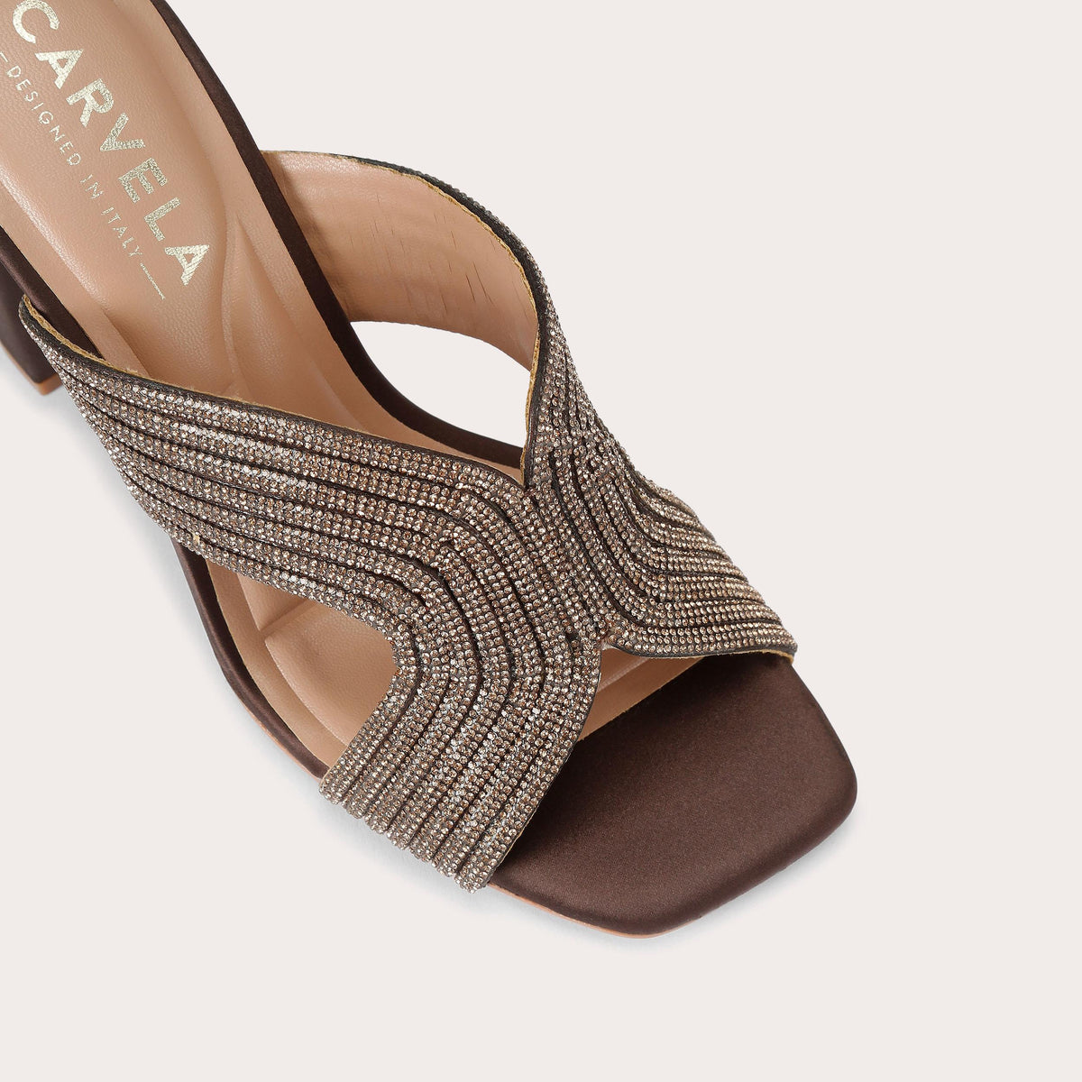 Paparazzi Block Heel — Brown Crystal Sandal, view 5