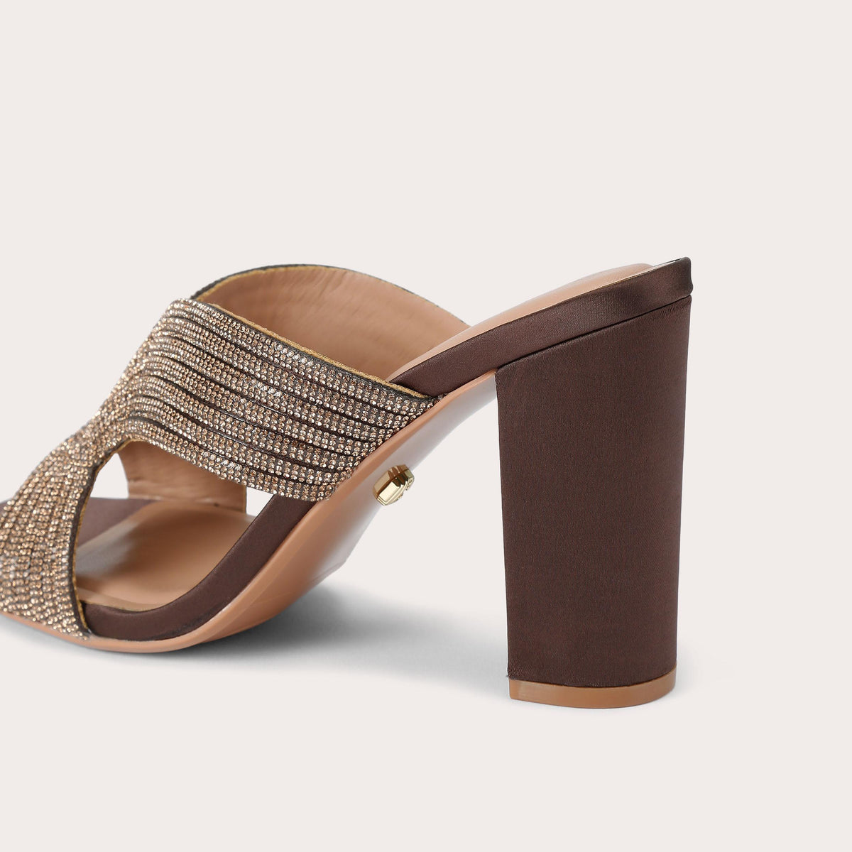 Paparazzi Block Heel — Brown Crystal Sandal, detail
