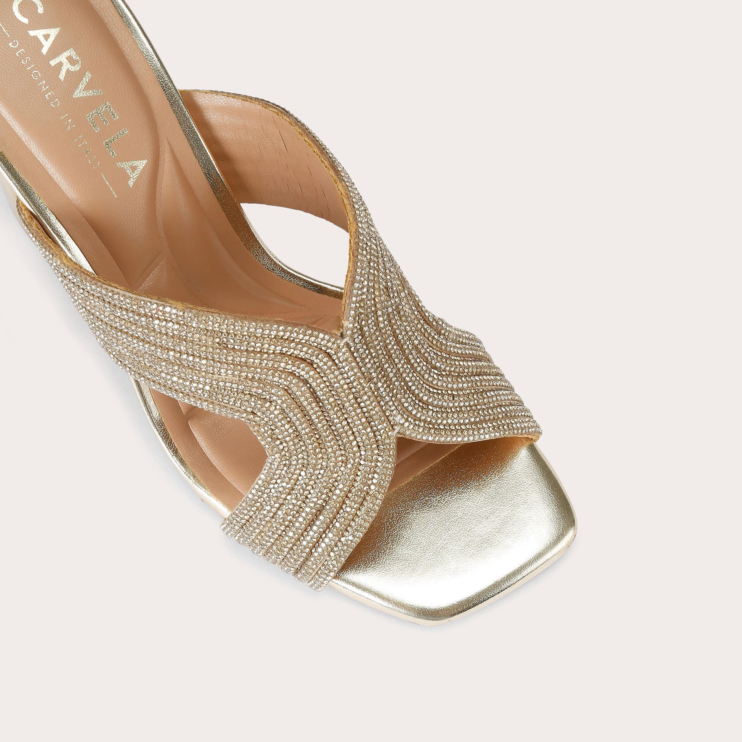 Paparazzi Block Heel — Metallic Gold Crystal Sandal, view 5