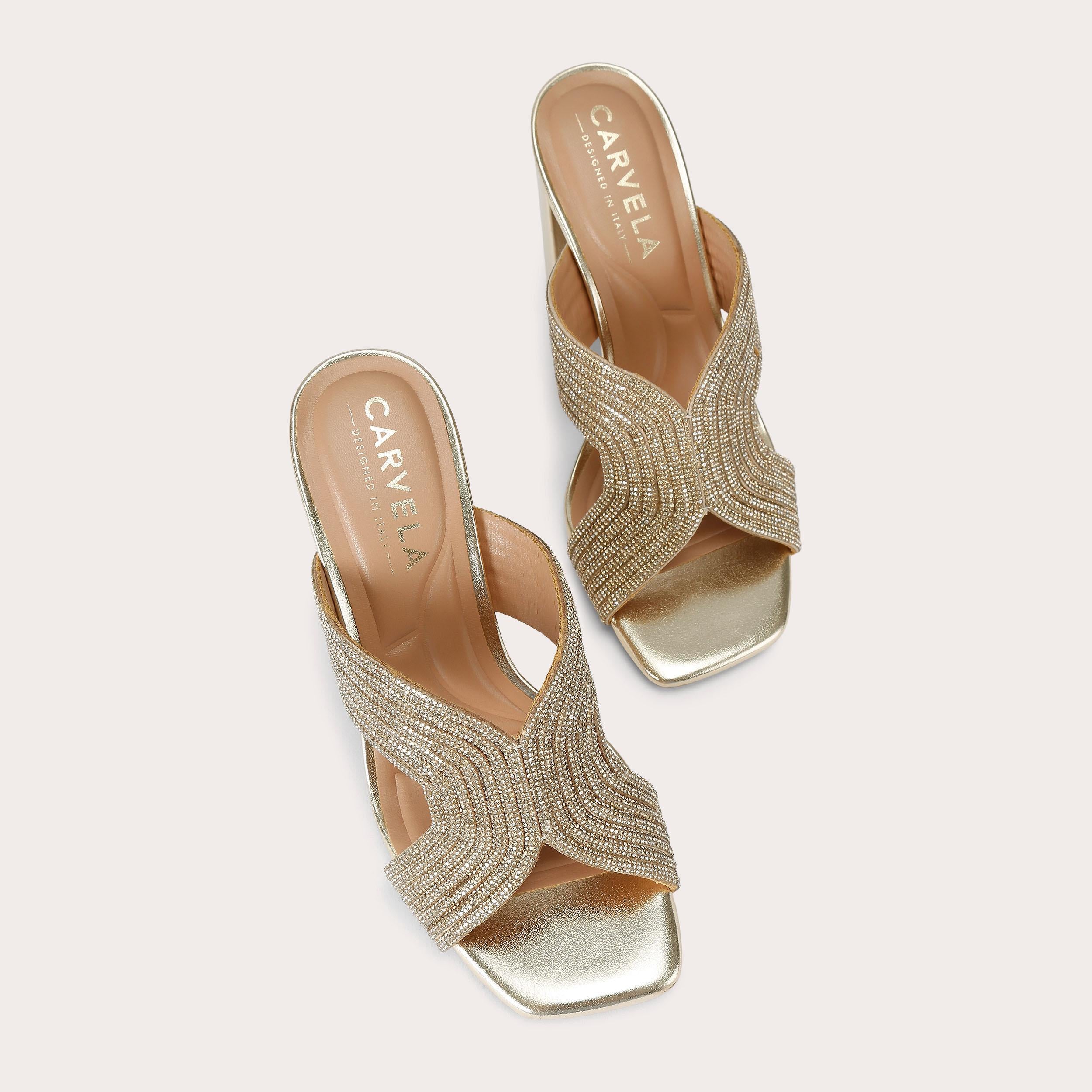 Paparazzi Block Heel — Metallic Gold Crystal Sandal, view 4