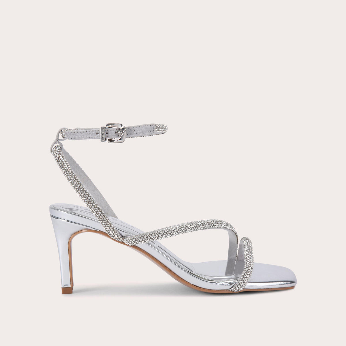 Paparazzi Low Heel — Metallic Silver Crystal Sandal, side profile