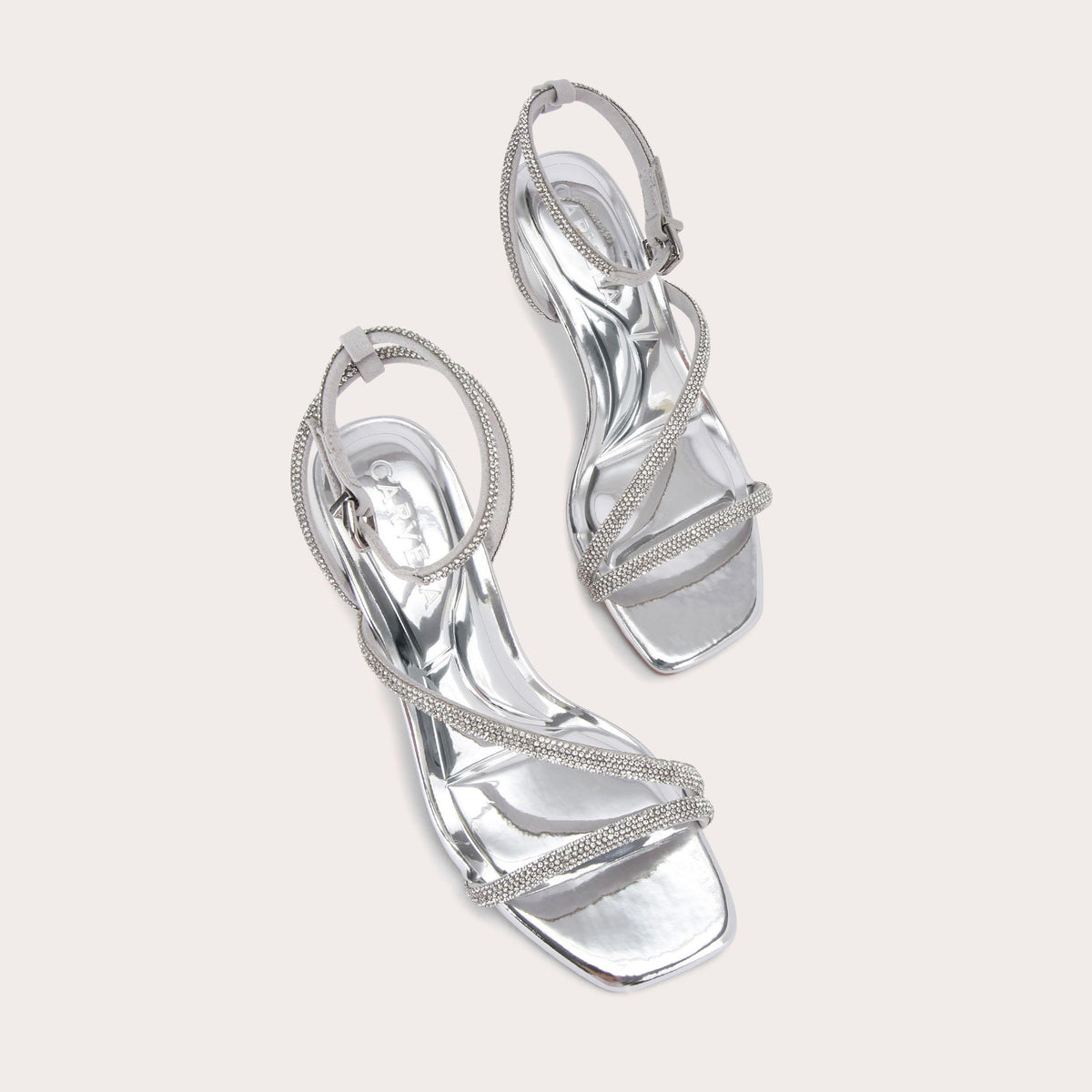 Paparazzi Low Heel — Metallic Silver Crystal Sandal, view 4