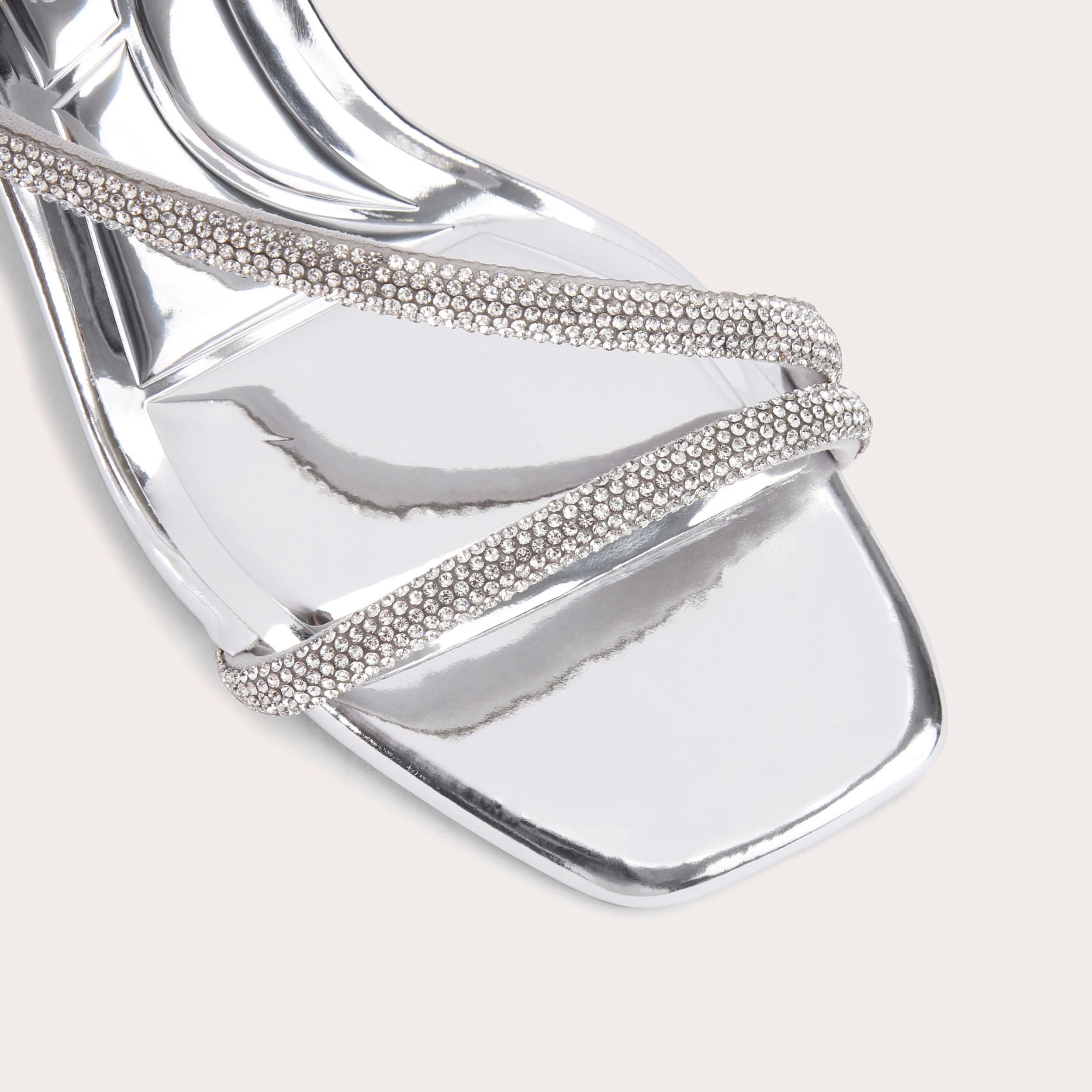 Paparazzi Low Heel — Metallic Silver Crystal Sandal, view 5