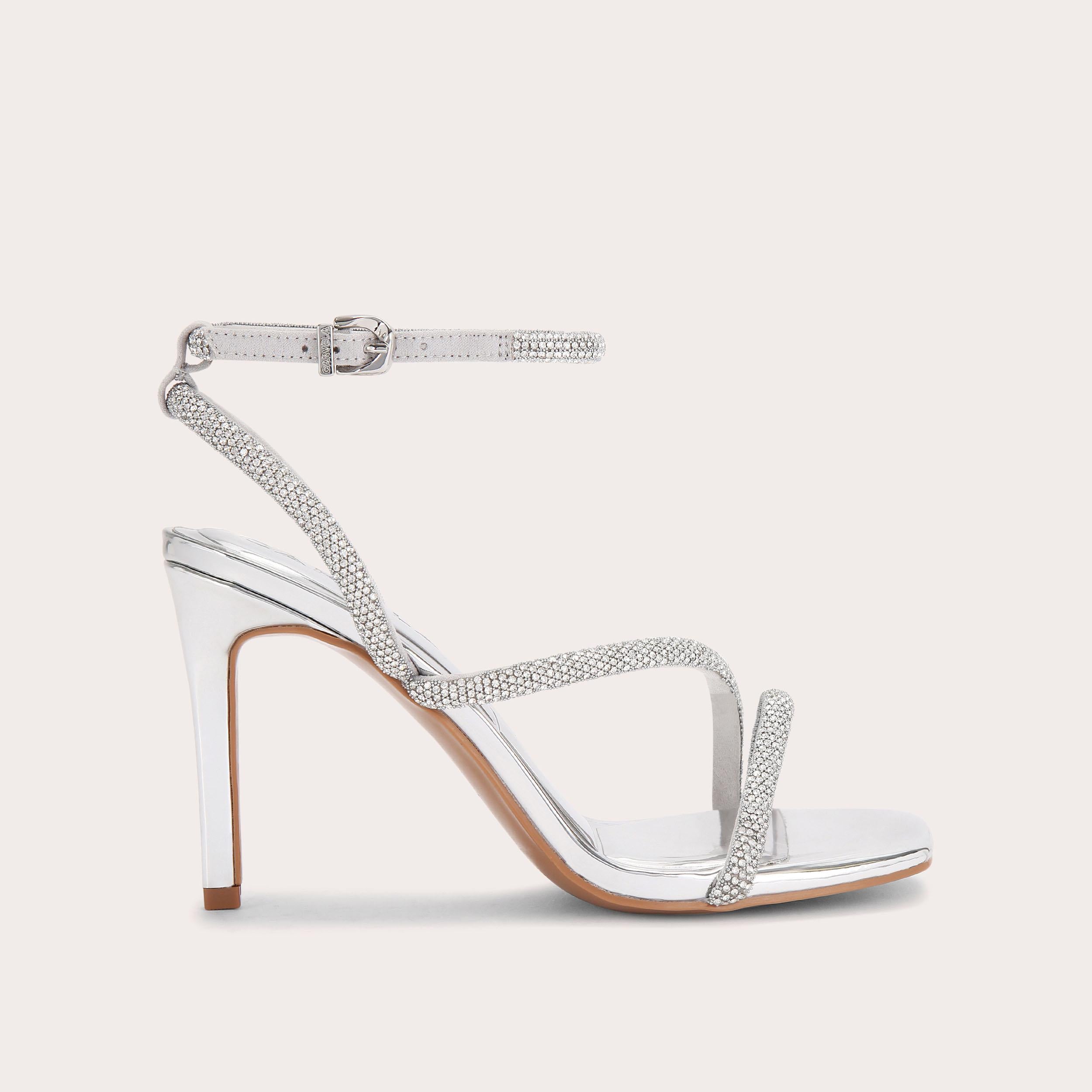 Paparazzi Heel — Silver Crystal Stiletto Sandal, side profile