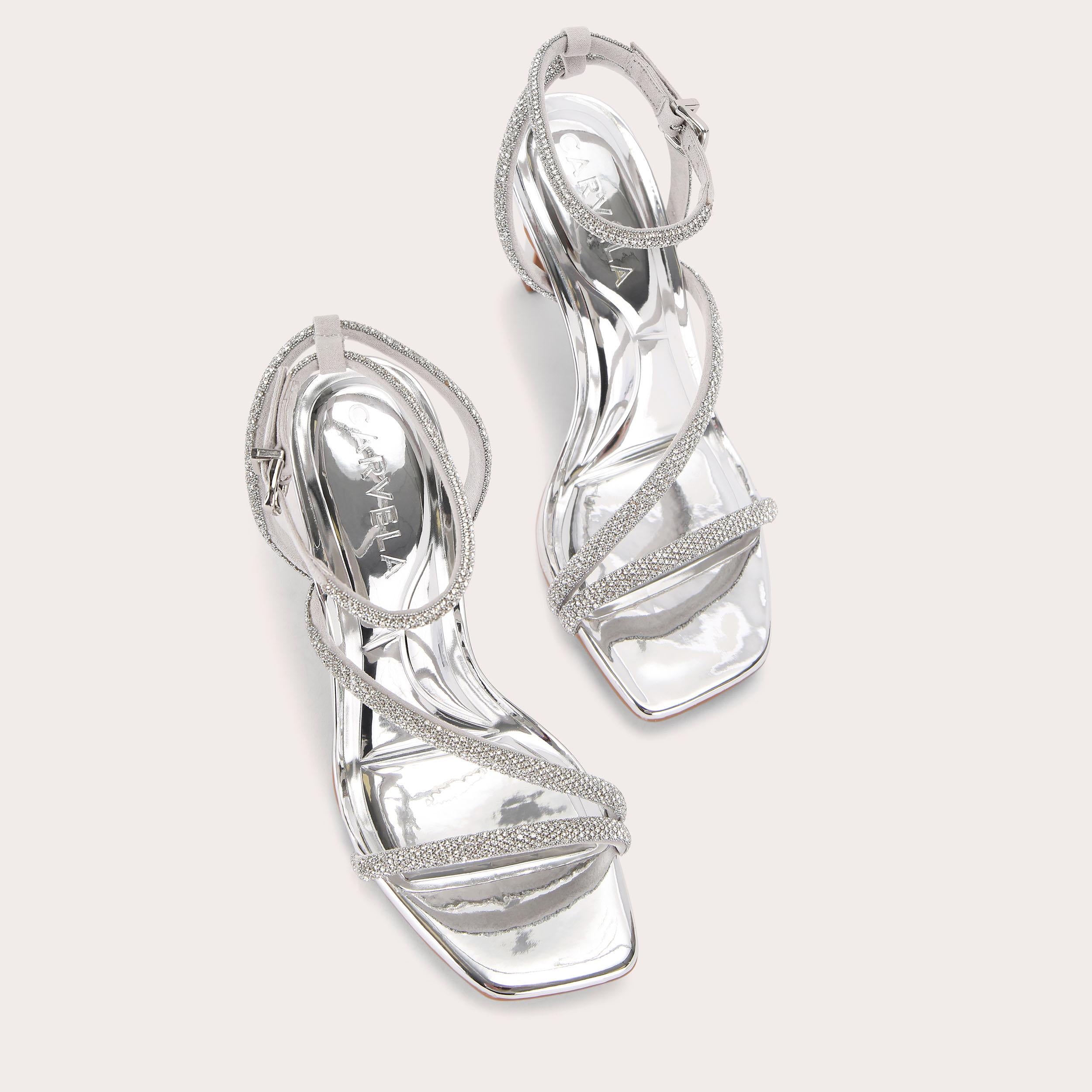 Paparazzi Heel — Silver Crystal Stiletto Sandal, view 4