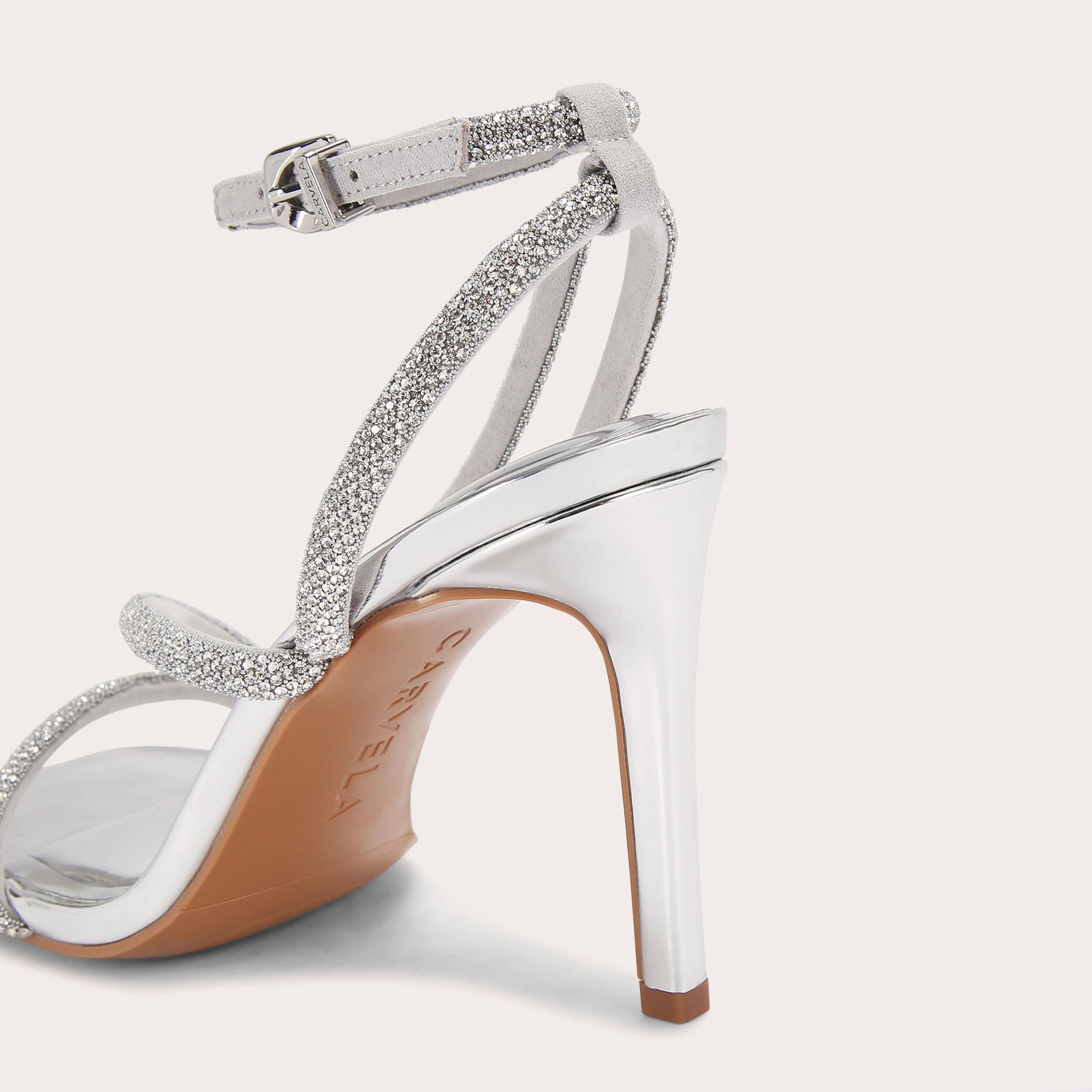 Paparazzi Heel — Silver Crystal Stiletto Sandal, detail