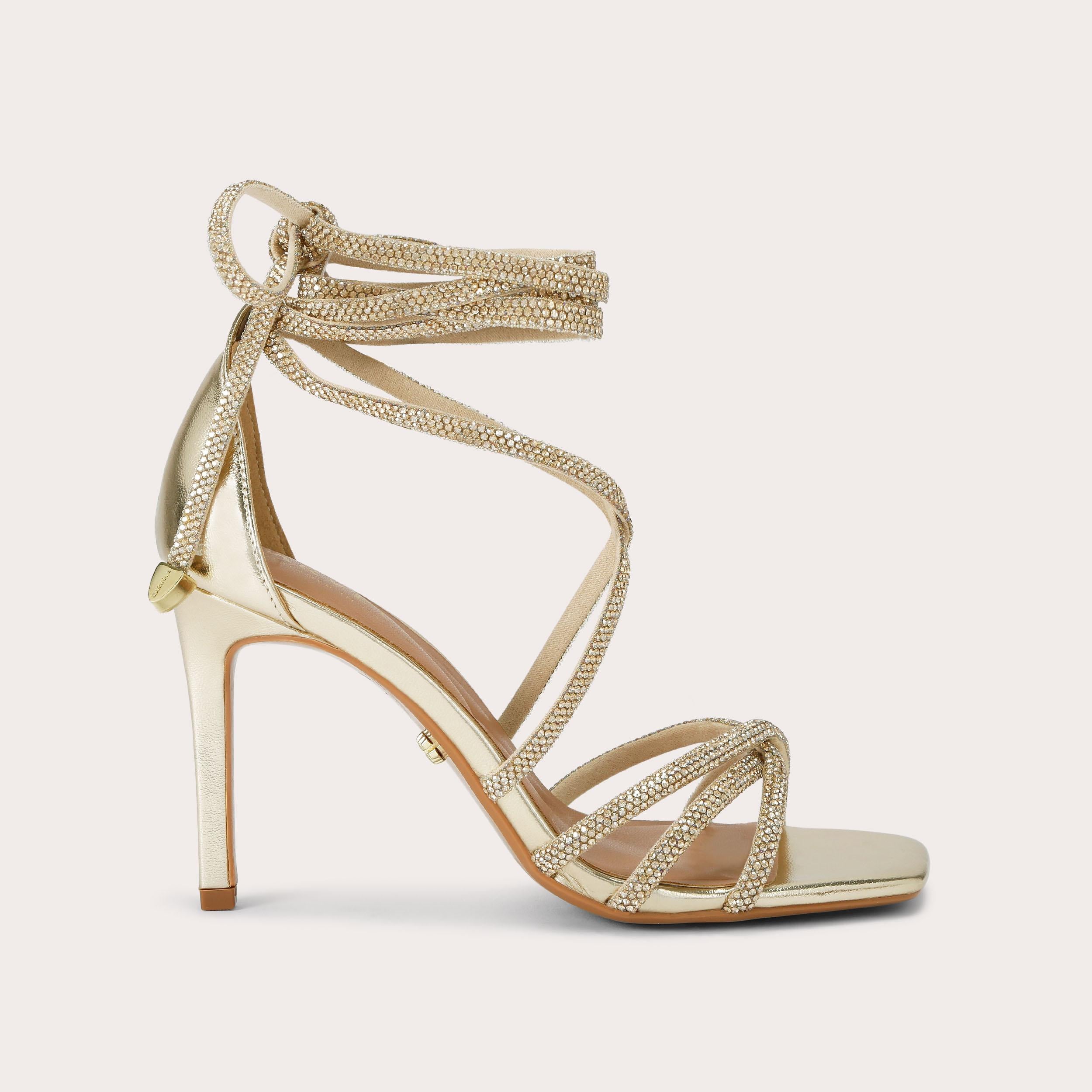 Paparazzi Tie — Gold Crystal Heel, side profile