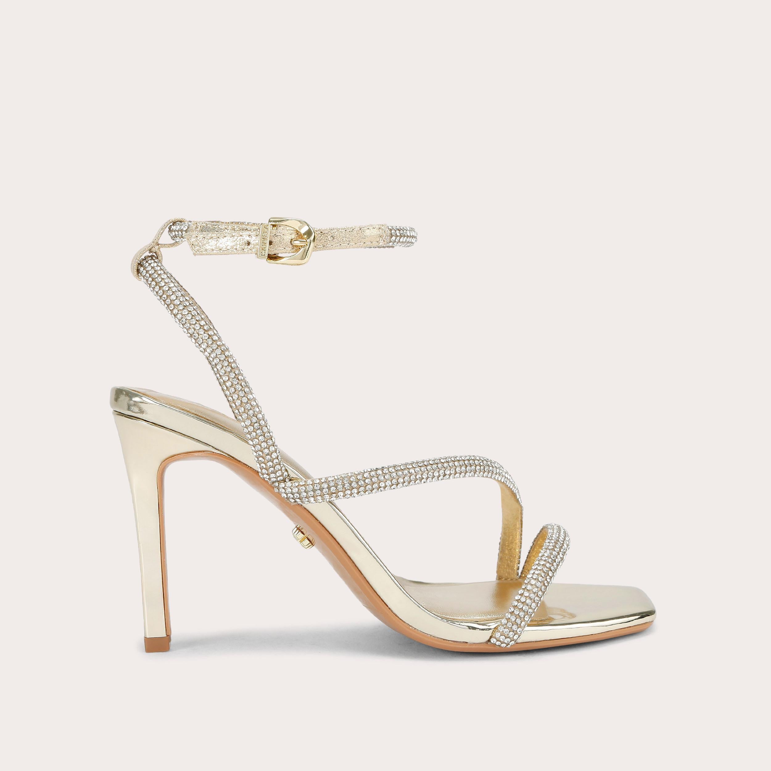 Paparazzi Wide Fit — Gold Crystal Heel, side profile