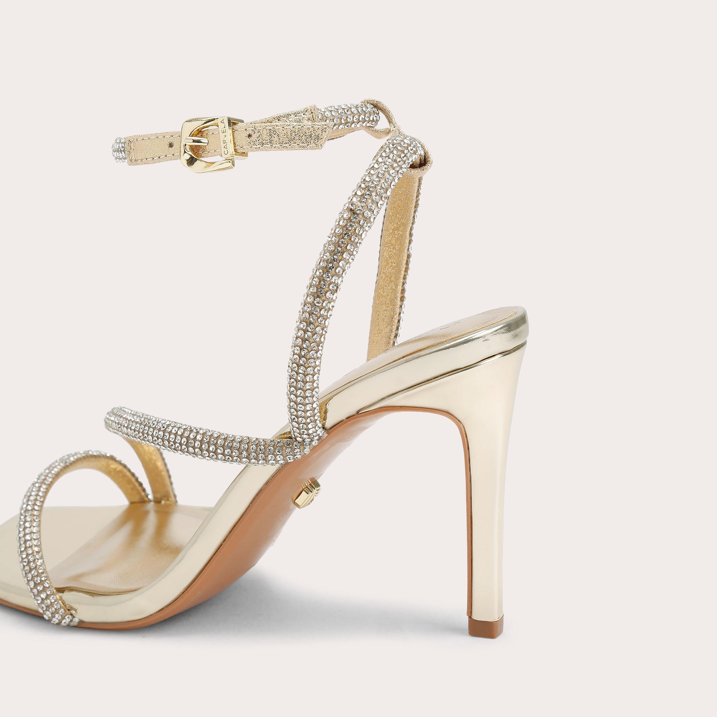 Paparazzi Wide Fit — Gold Crystal Heel, detail
