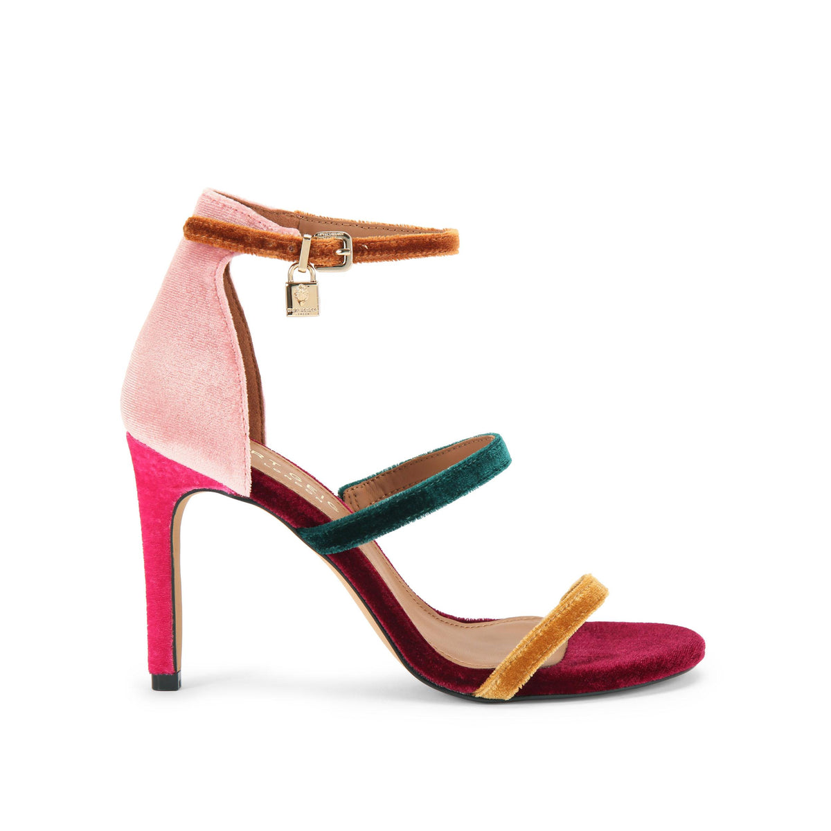 Park Lane — Pink Velvet Heeled Sandal, side profile