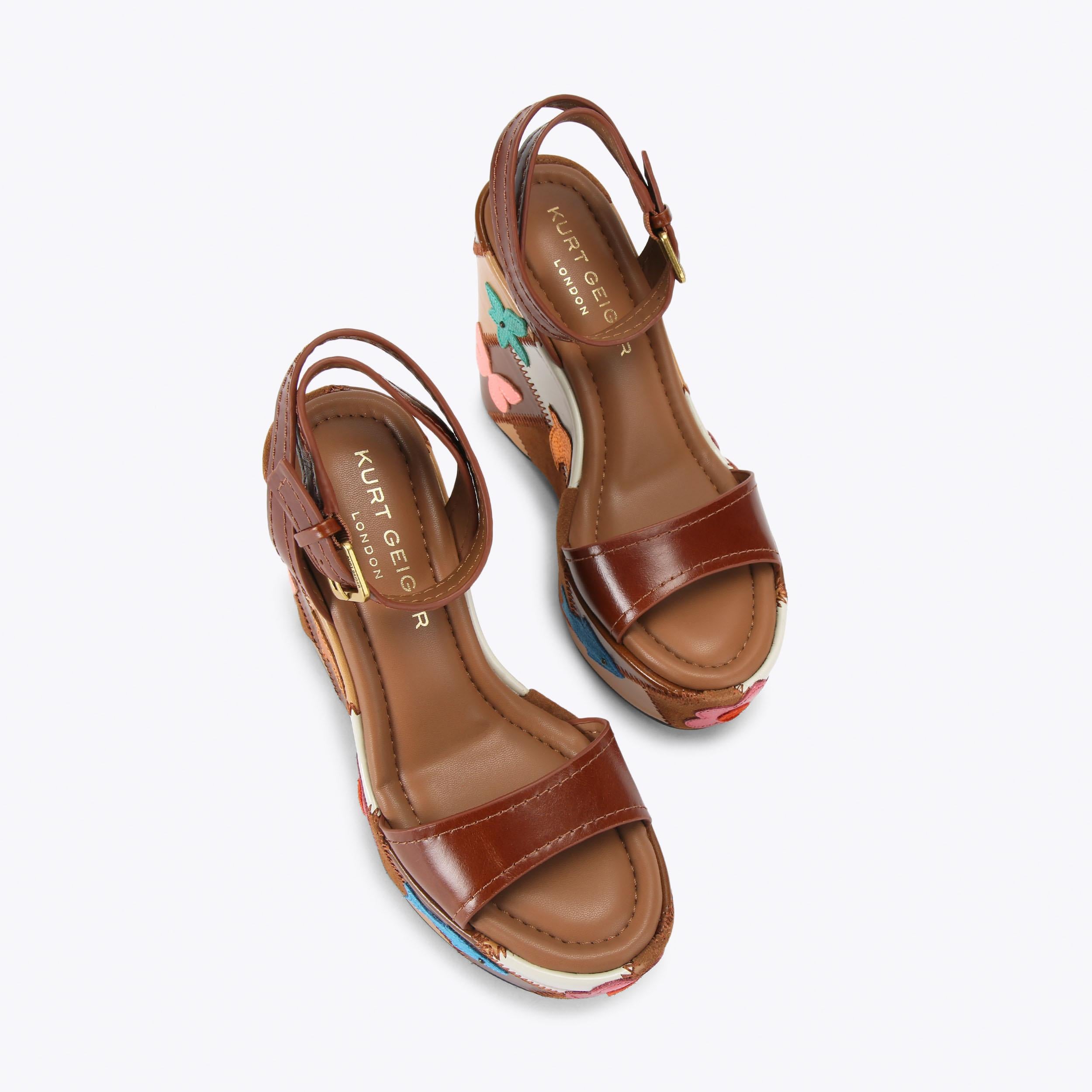 Patchwork Platform Wedge — Brown Leather Sandal, view 3