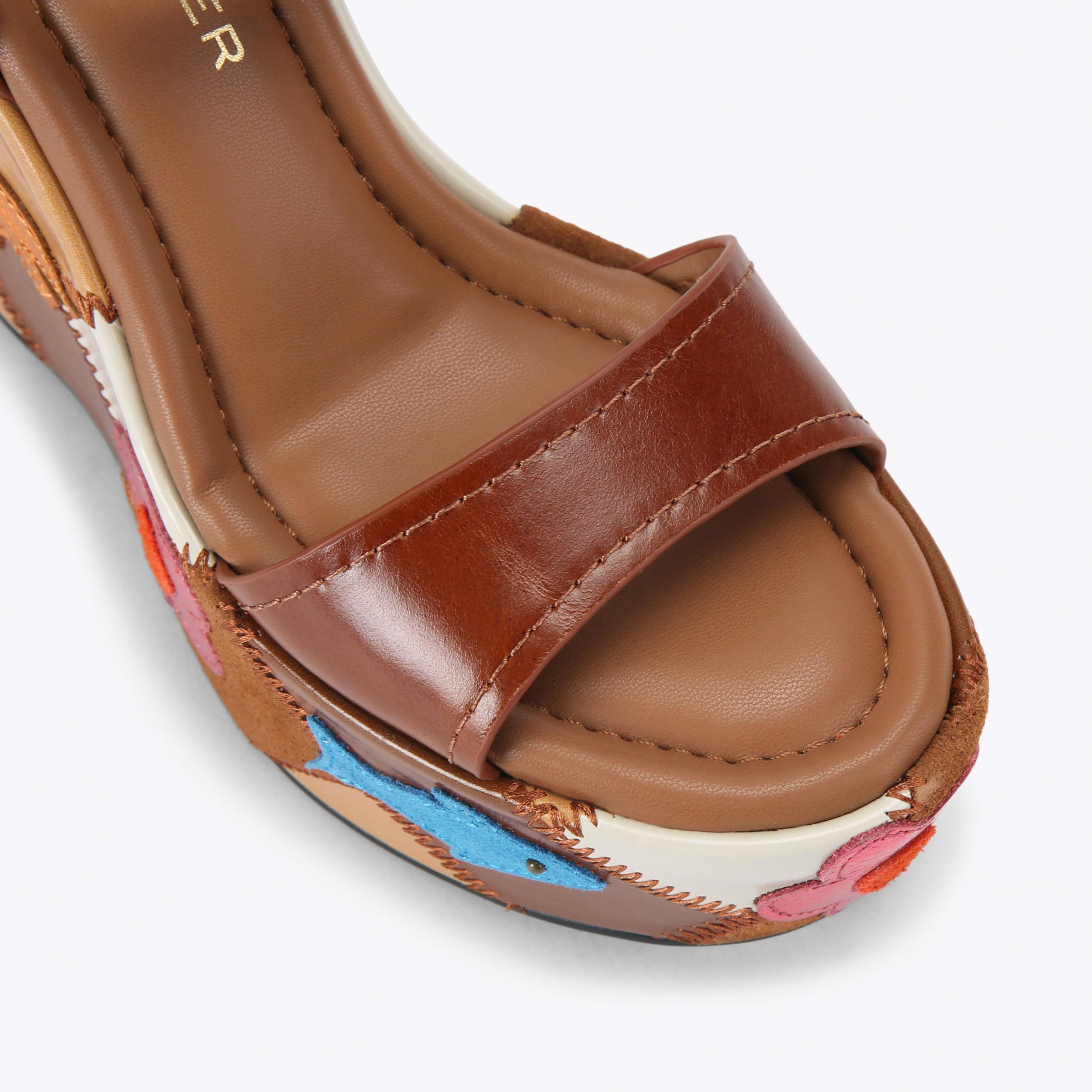 Patchwork Platform Wedge — Brown Leather Sandal, view 5