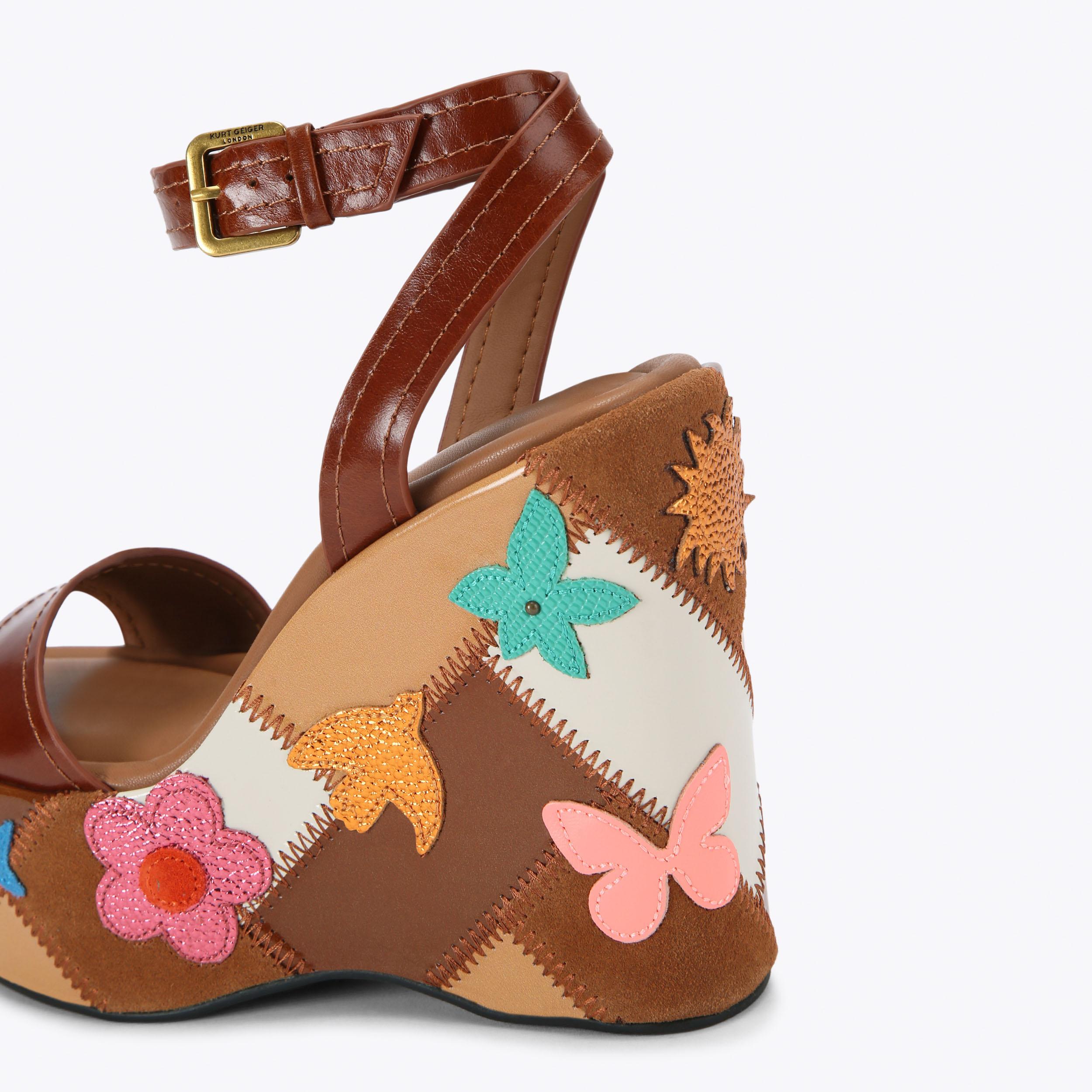 Patchwork Platform Wedge — Brown Leather Sandal, detail