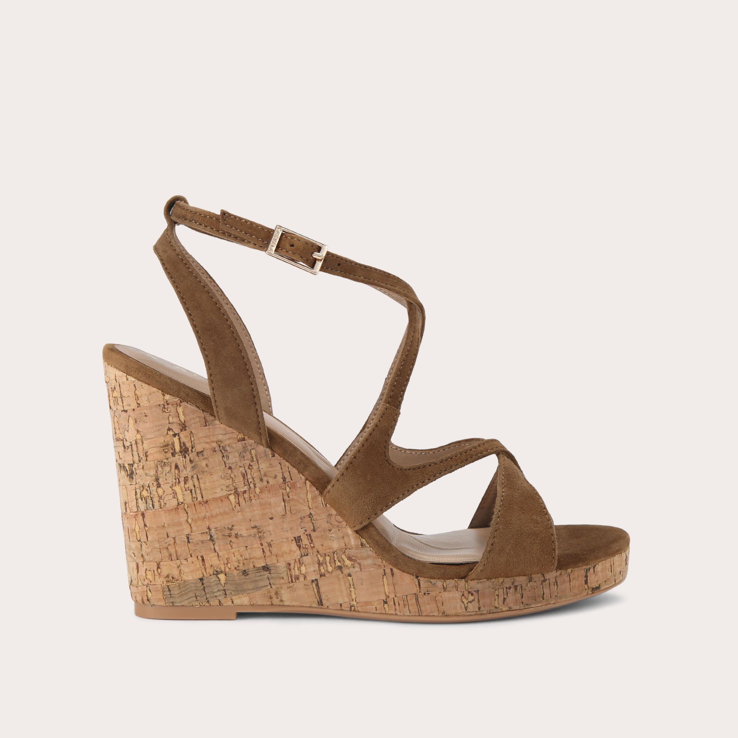 Pavia Wedge — Brown Suede Alternative Sandal, side profile
