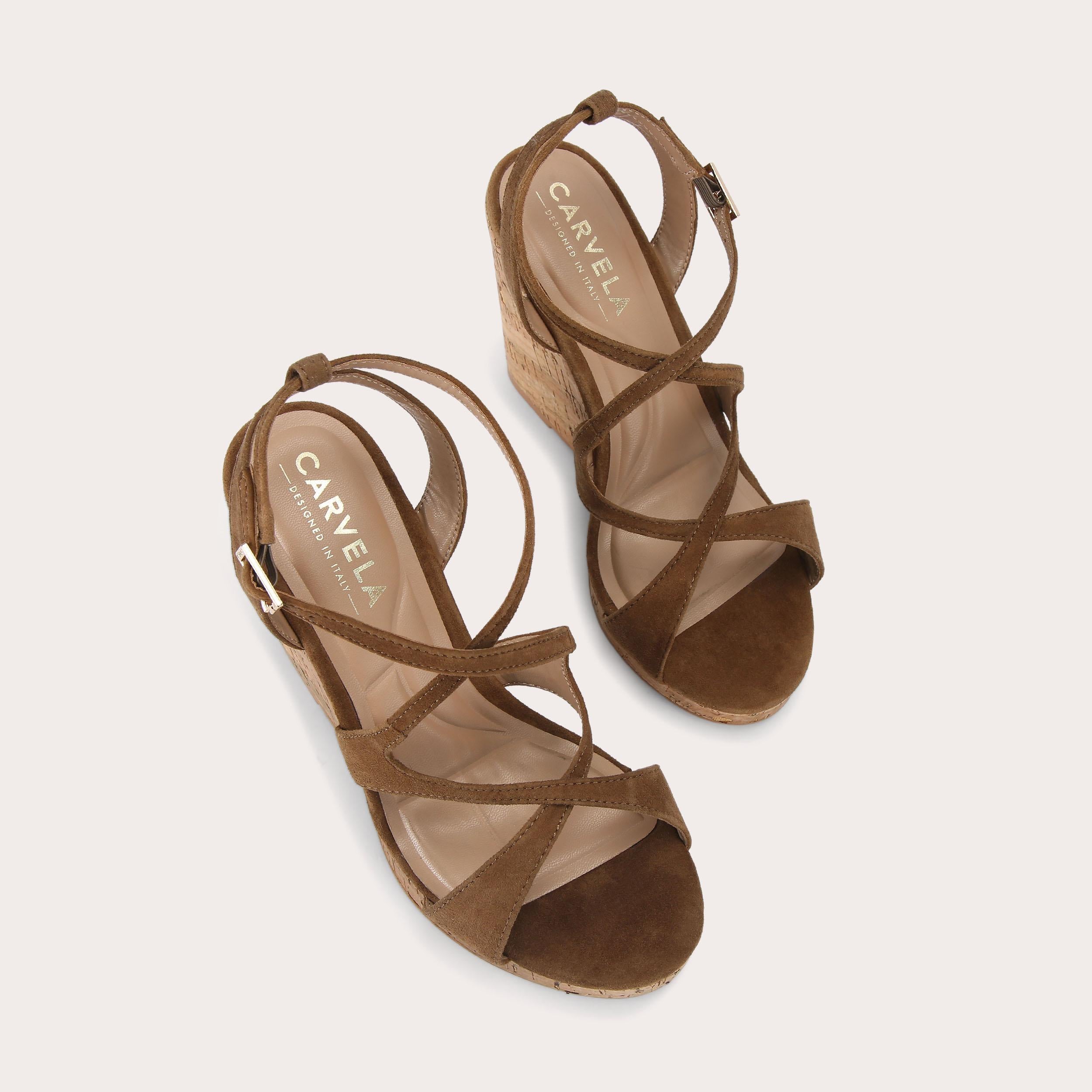 Pavia Wedge — Brown Suede Alternative Sandal, view 4