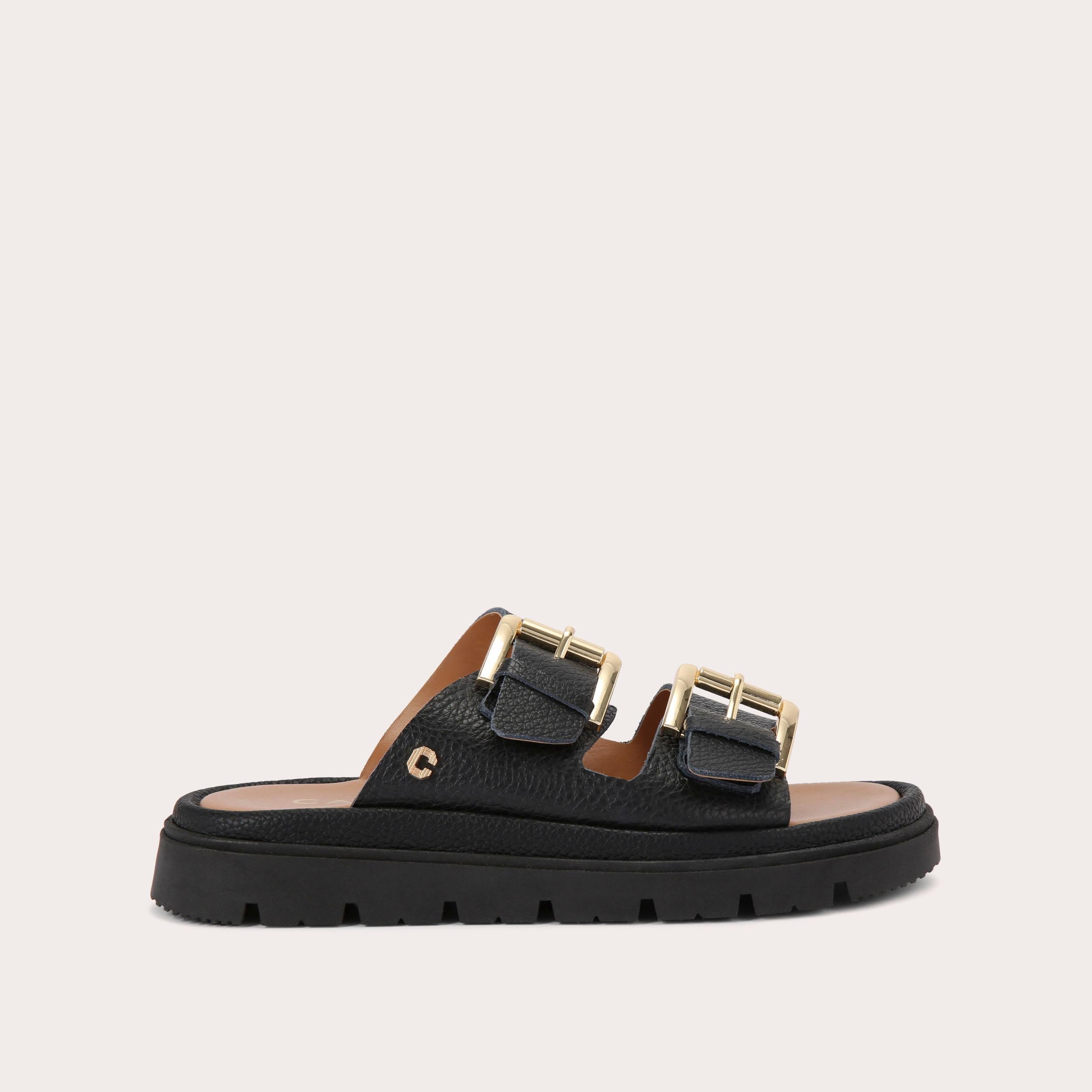 Pavilion — Black Leather Slide Sandal, side profile
