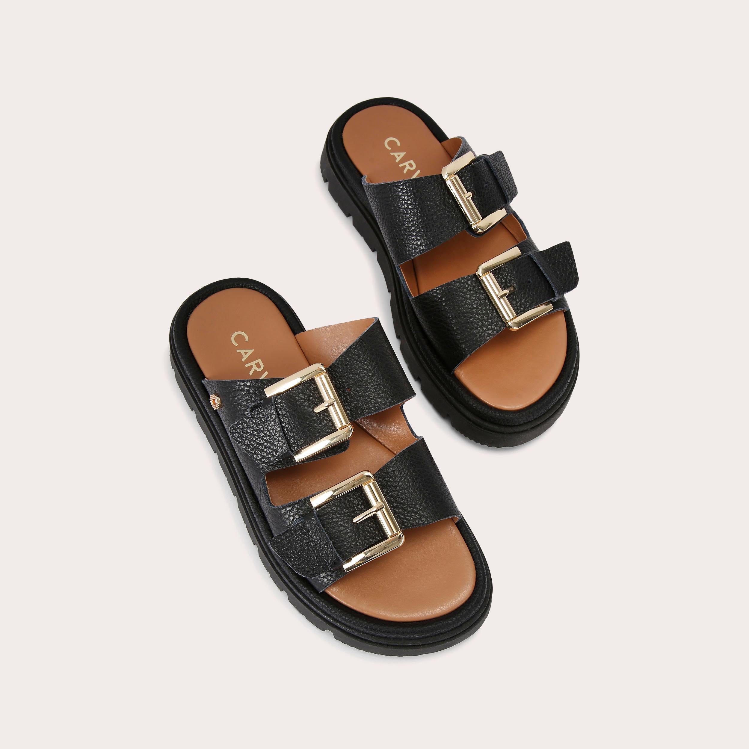 Pavilion — Black Leather Slide Sandal, view 4