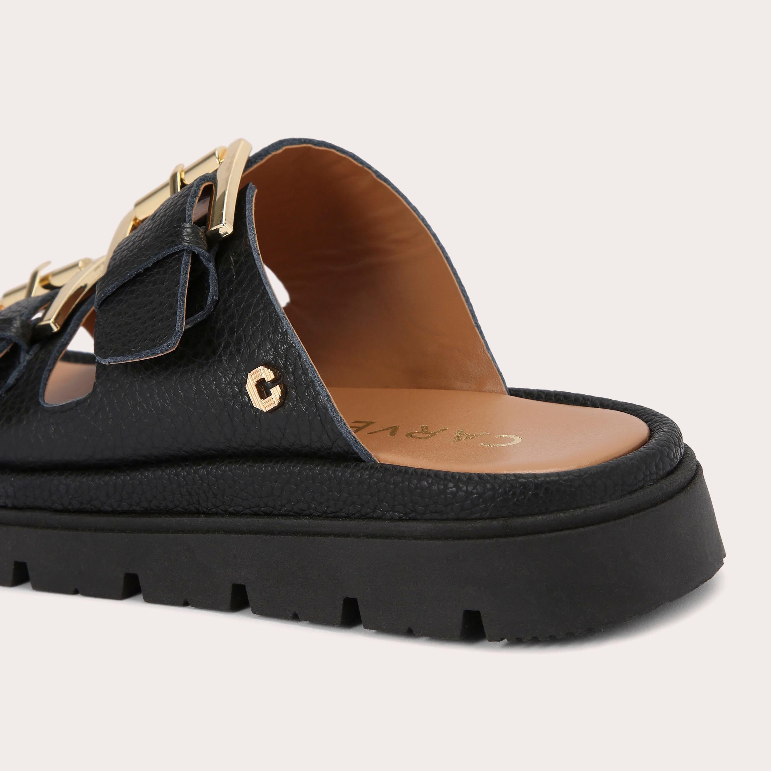 Pavilion — Black Leather Slide Sandal, detail