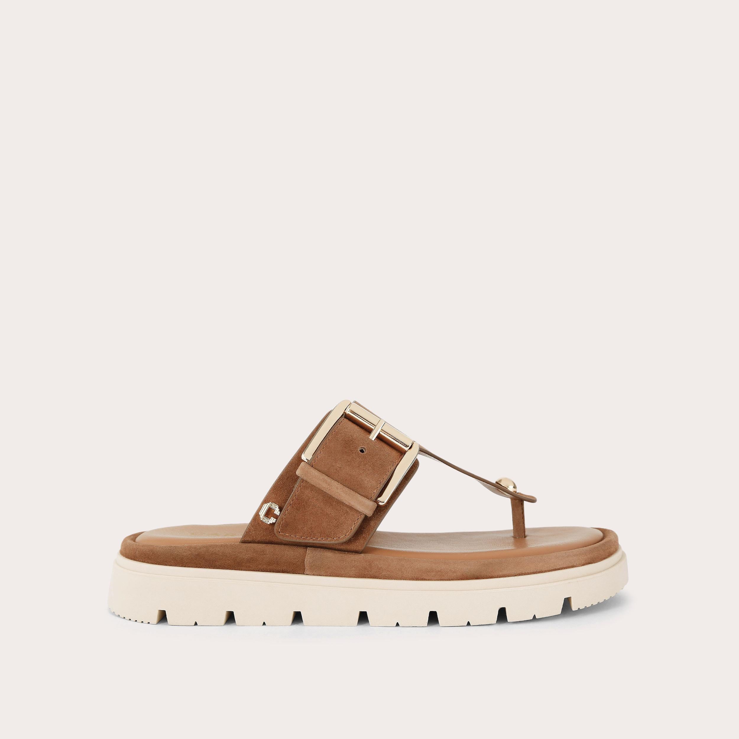 Pavilion T-bar Mule — Brown Suede Sandal, side profile