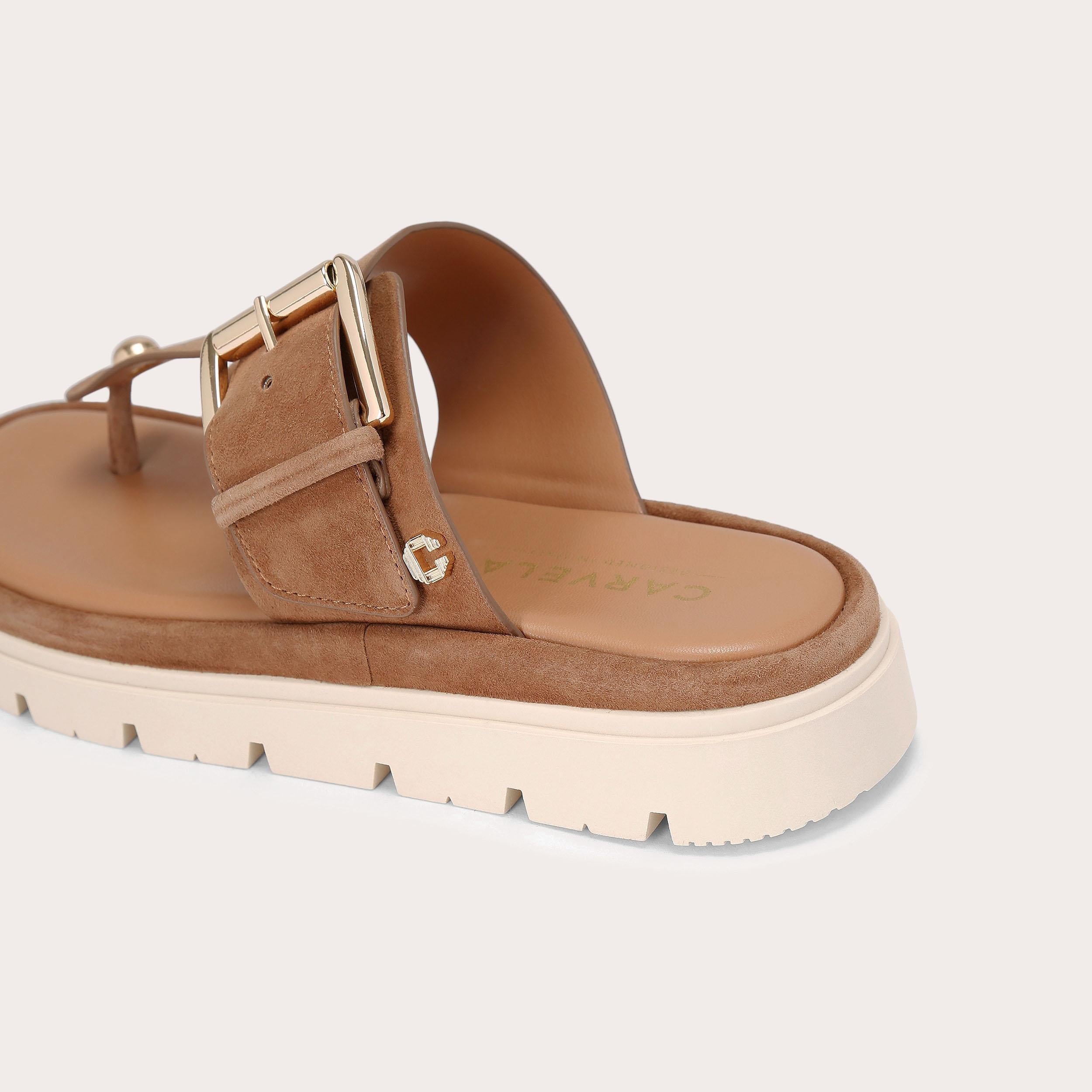Pavilion T-bar Mule — Brown Suede Sandal, detail