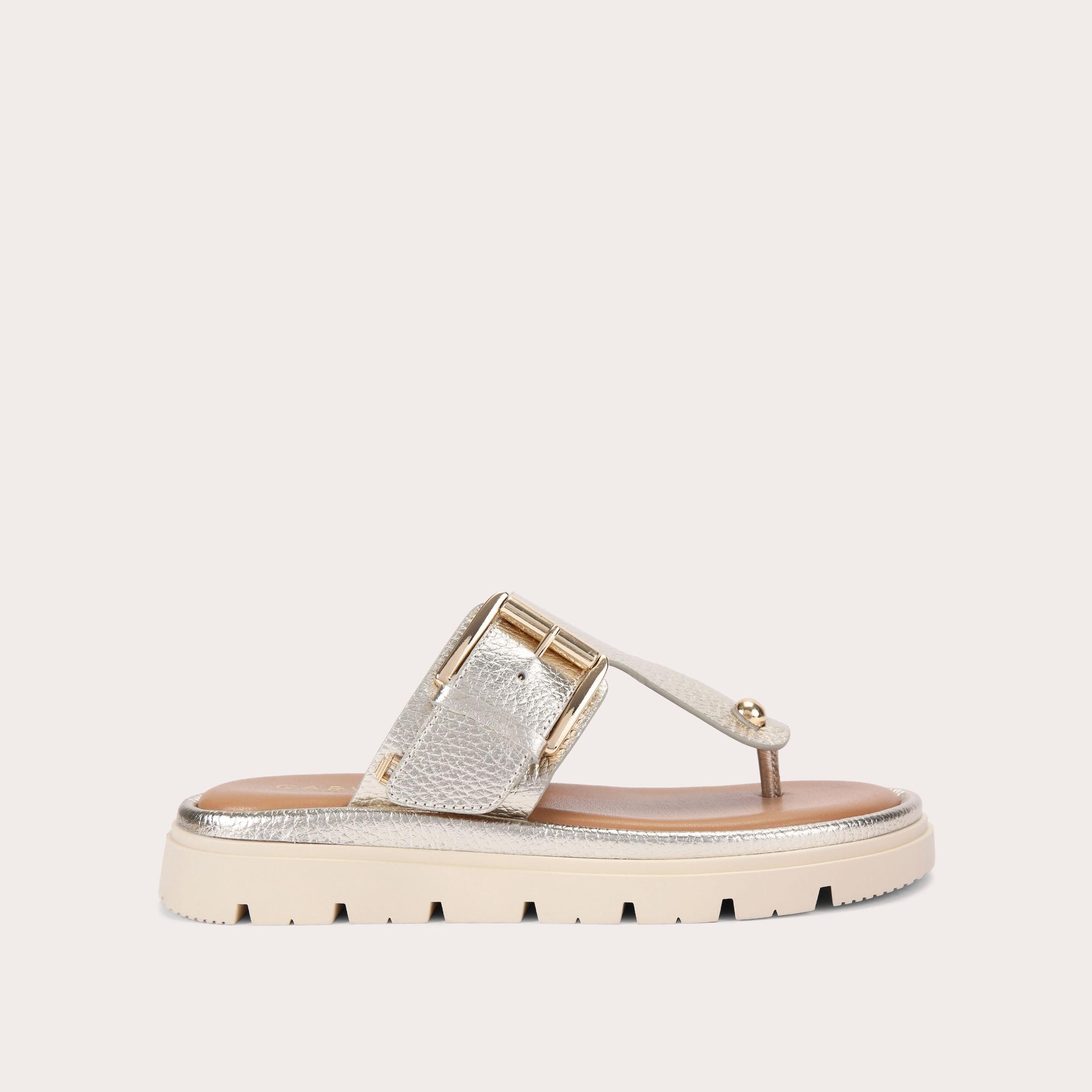 Pavilion T-Bar — Gold Leather Sandal, side profile