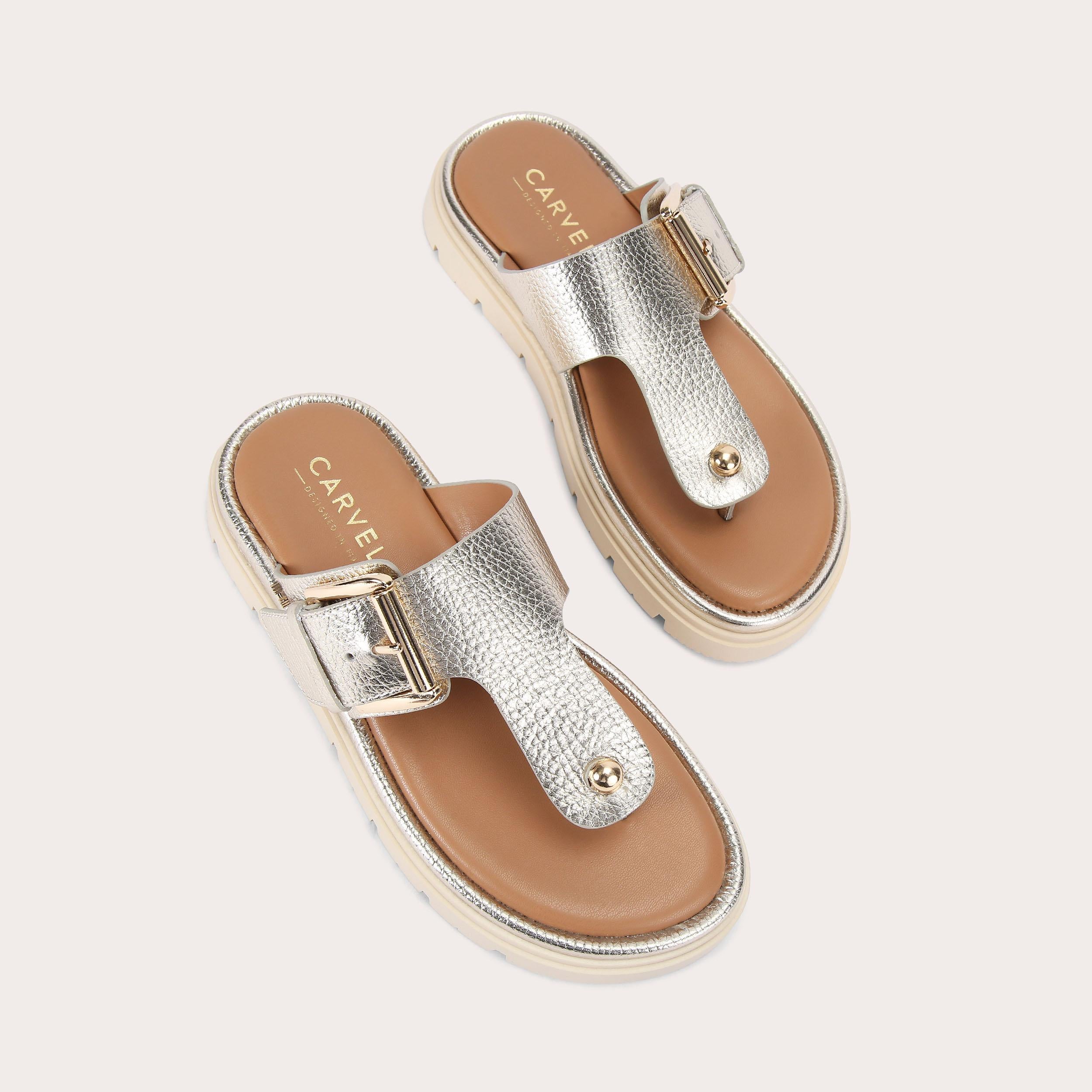 Pavilion T-Bar — Gold Leather Sandal, view 4