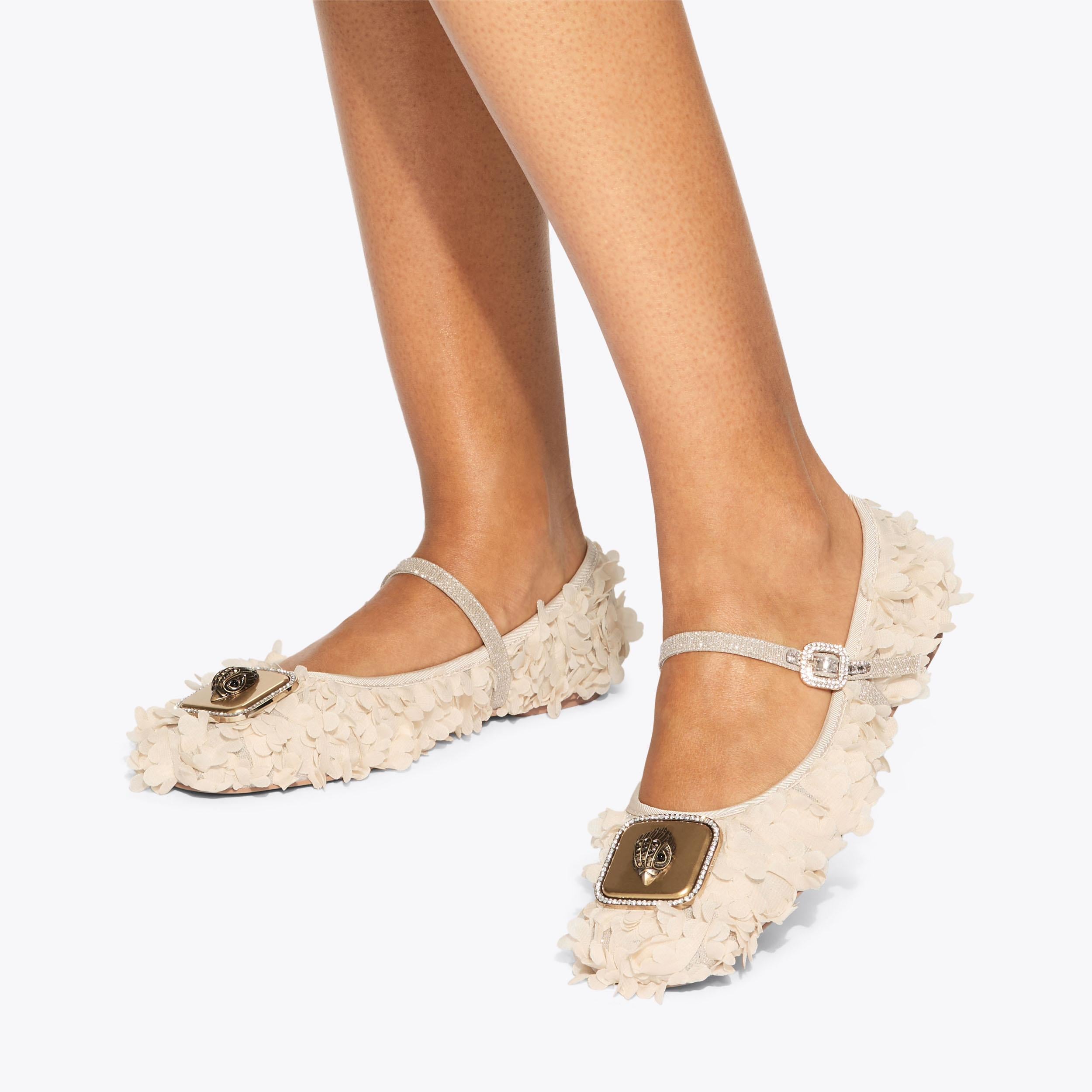 Pimlico Ballerina — Beige Combination Flat, worn on foot